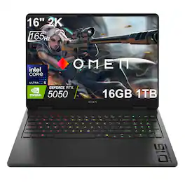 HP OMEN - OMEN 16 16'' FHD+ 165Hz Gaming Laptop - NVIDIA RTX GeForce 5050 - Intel Core Ultra 5 225H - 16GB Memory - 1TB SSD - Black