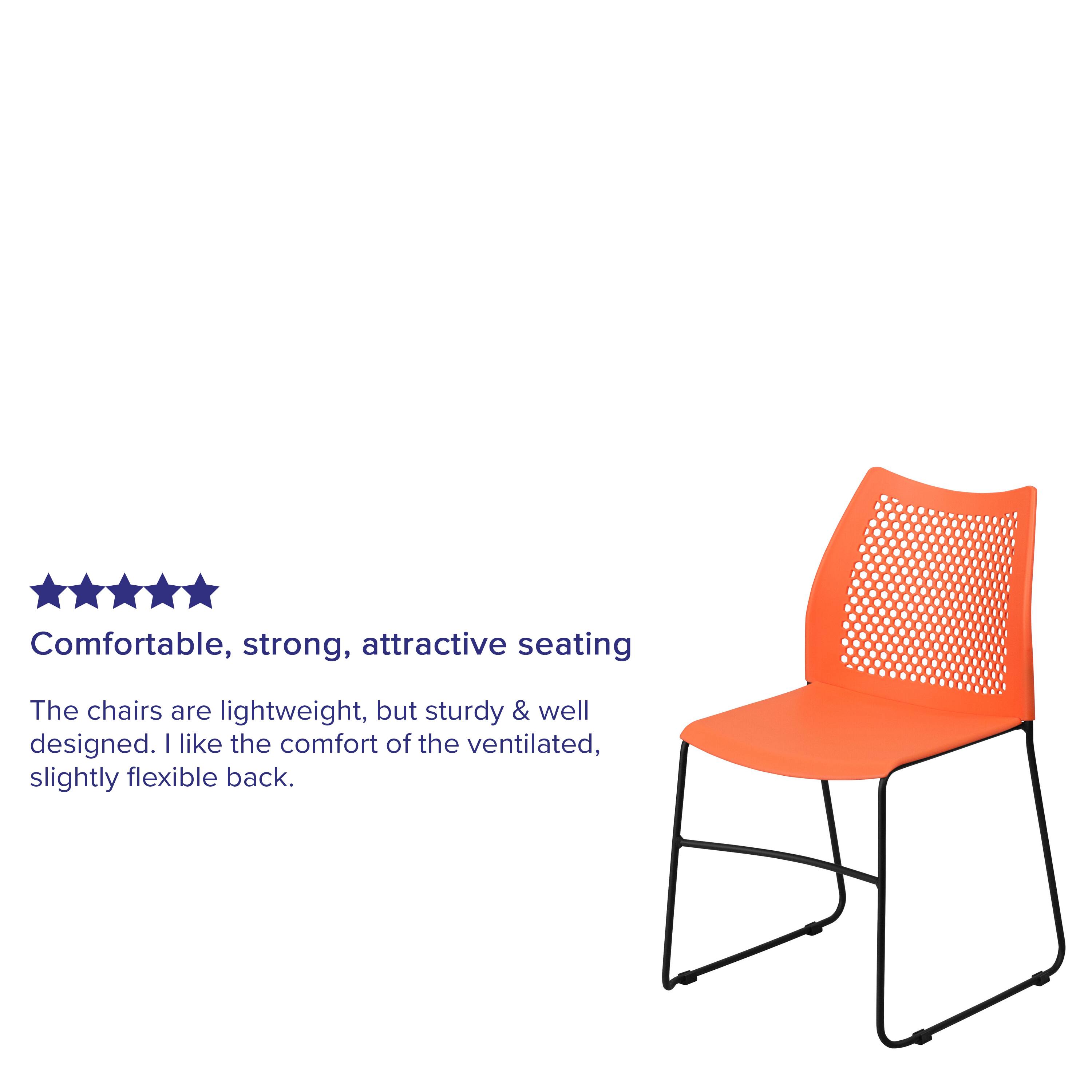 Comfortable, strong, attractive seating

The chairs are lightweight, but sturdy & well designed. I like the comfort of the ventilated, slightly flexible back.