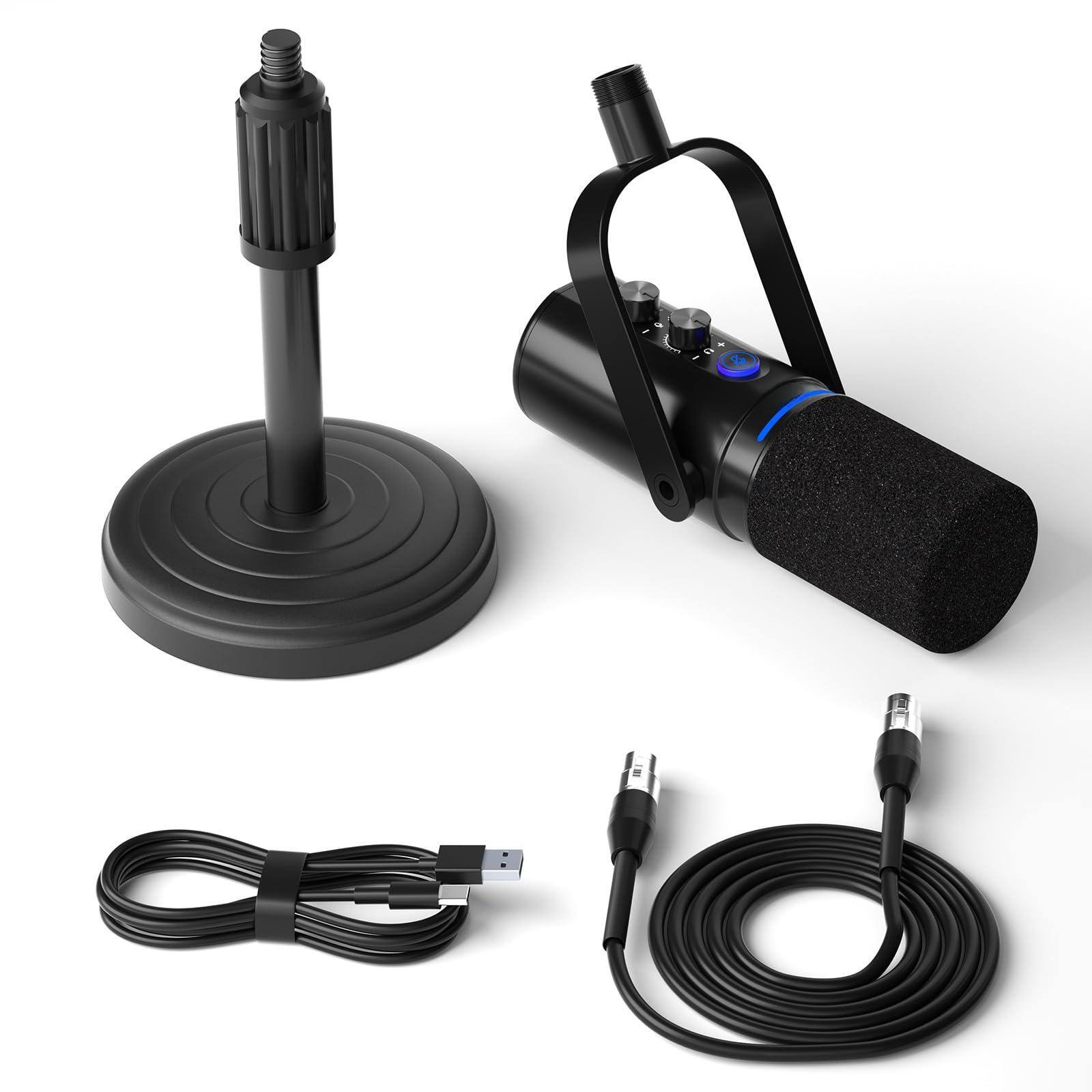 Front. Dazzling Pops - Xlr usb Podcast Microphone Gaming Mic With Mute Button Reverb Effects Noise Cancellation Boom Arm Stand - With Portable Stand.