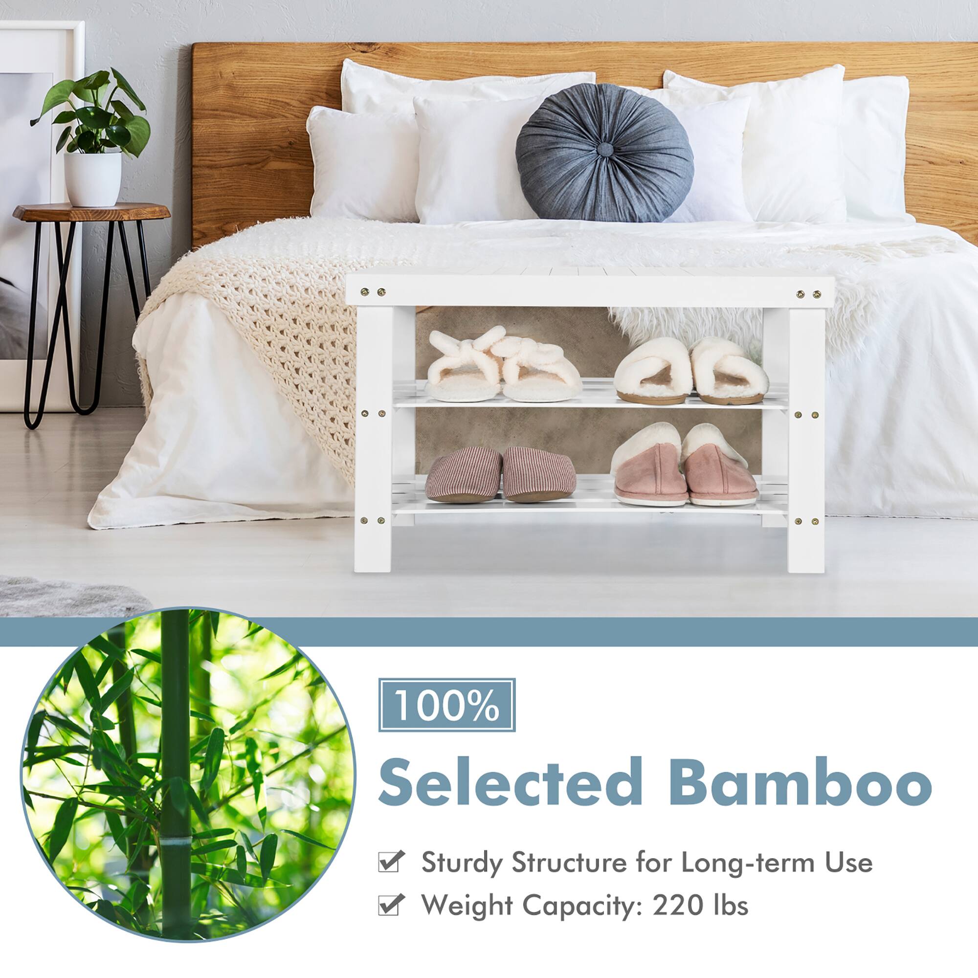 100% Selected Bamboo: Sturdy Structure for Long-term Use, Weight Capacity: 220 lbs