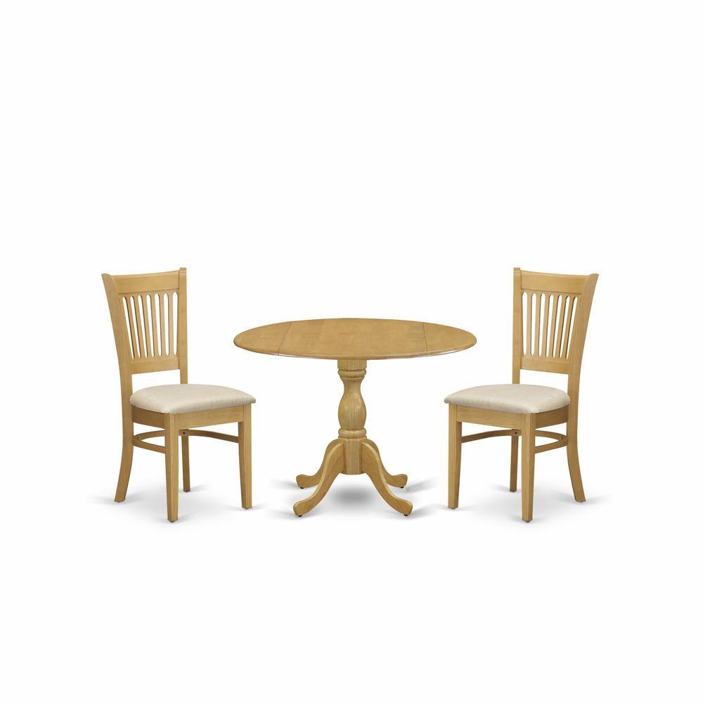 Left. East West Furniture - East West Furniture DMVA3-OAK-C 3 Piece Kitchen Dining Table Set - Oak Breakfast Table and 2 Oak Linen Fabric Dining - Oak.