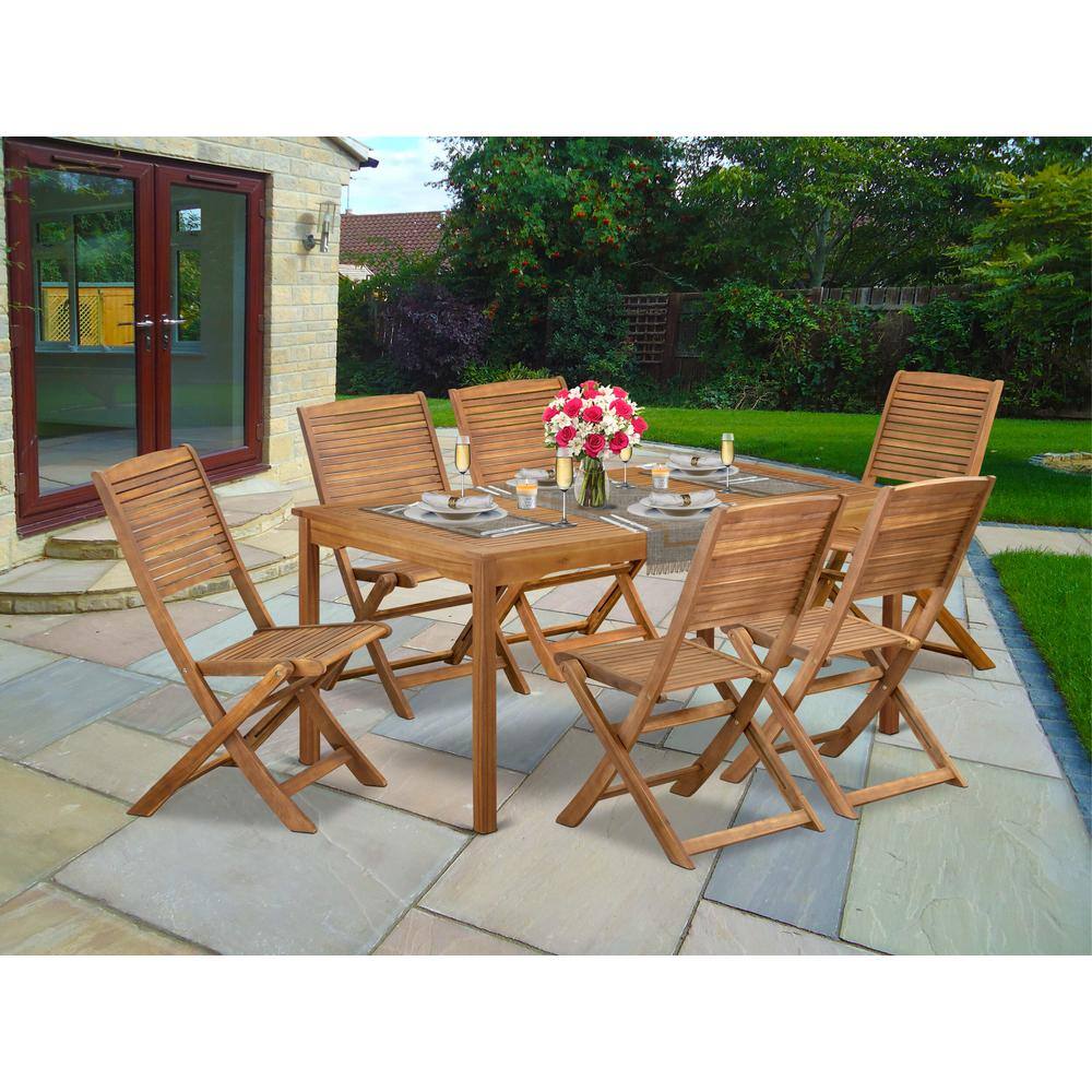 Alt View 3. East West Furniture - 7 Piece Patio Dining Set Consist of a Rectangle Acacia Wood Table - Brown.