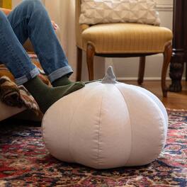 Jaxx - Pumpkin Pouf - Luxurious Ottoman for Fall & Halloween Décor - Indoor/Outdoor Sunbrella Flax - Boucle Terra Cotta