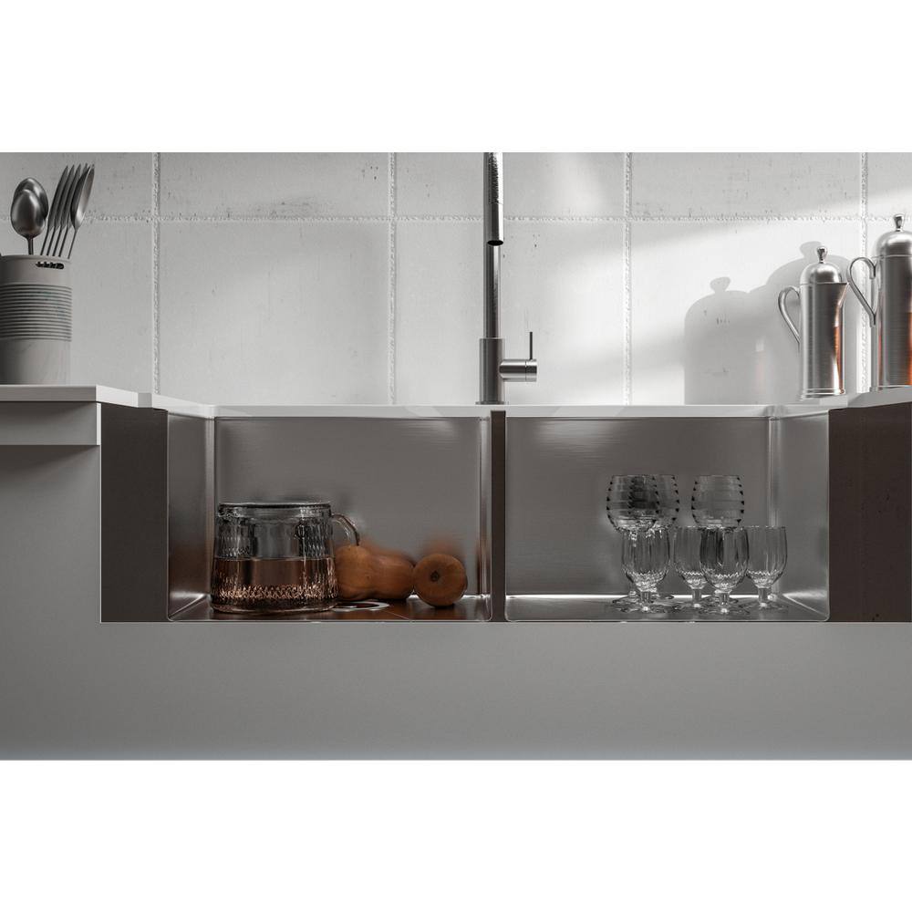 Alt View 4. Elegant Kitchen and Bath - Stainless Steel farmhouse kitchen double sink L33'' x W21'' x H10" - Stainless Steel.