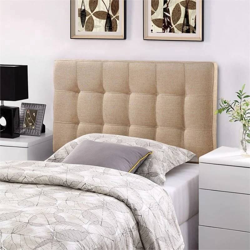 Back. Hivvago - Twin size Modern Beige Tan Taupe Fabric Tufted Upholstered Headboard - Beige.