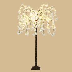 Front. Oumilen - 4FT Lighted Weeping Cherry Blossom Tree, Plug-in Waterproof Artificial Flower Tree Lamp for Home Wedding Party Decor - White.