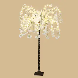 Oumilen - 4FT Lighted Weeping Cherry Blossom Tree, Plug-in Waterproof Artificial Flower Tree Lamp for Home Wedding Party Decor - White