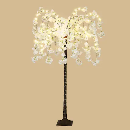 Front. Oumilen - 4FT Lighted Weeping Cherry Blossom Tree, Plug-in Waterproof Artificial Flower Tree Lamp for Home Wedding Party Decor - White.