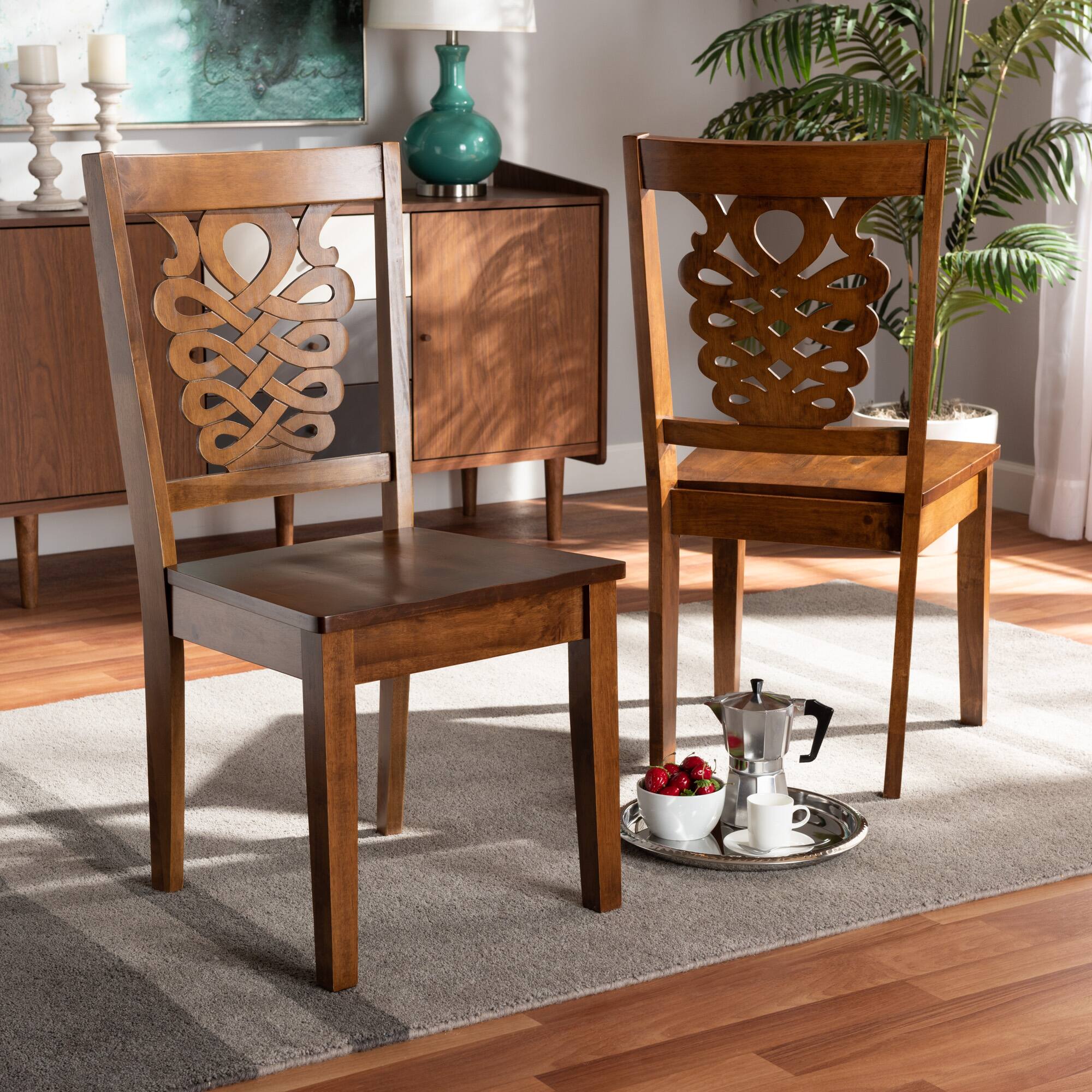 Alt View 2. Baxton Studio - Gervais Modern and Contemporary Transitional Finished Wood 2-Piece Dining Chair Set - Walnut Brown.