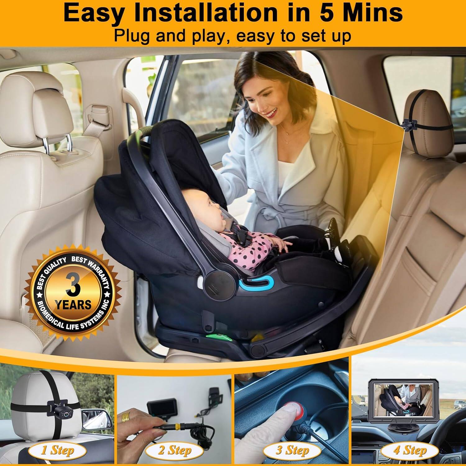Easy Installation in 5 Mins  
Plug and play, easy to set up  

BEST QUALITY WARRANTY  
BEST 3 YEARS INC BIOMEDICAL LIFE SYSTEMS  

1 Step  
2 Step  
3 Step  
4 Step