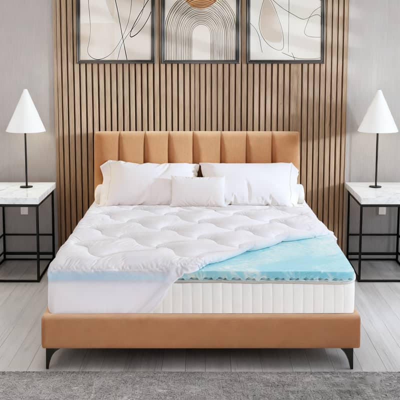 Vipbear - 3" Queen Size Dual Layer Egg Crate Firm Cooling Gel Memory Foam&Soft Pillow Top Mattress, Fits 8-21 Inches Deep Pocket - White