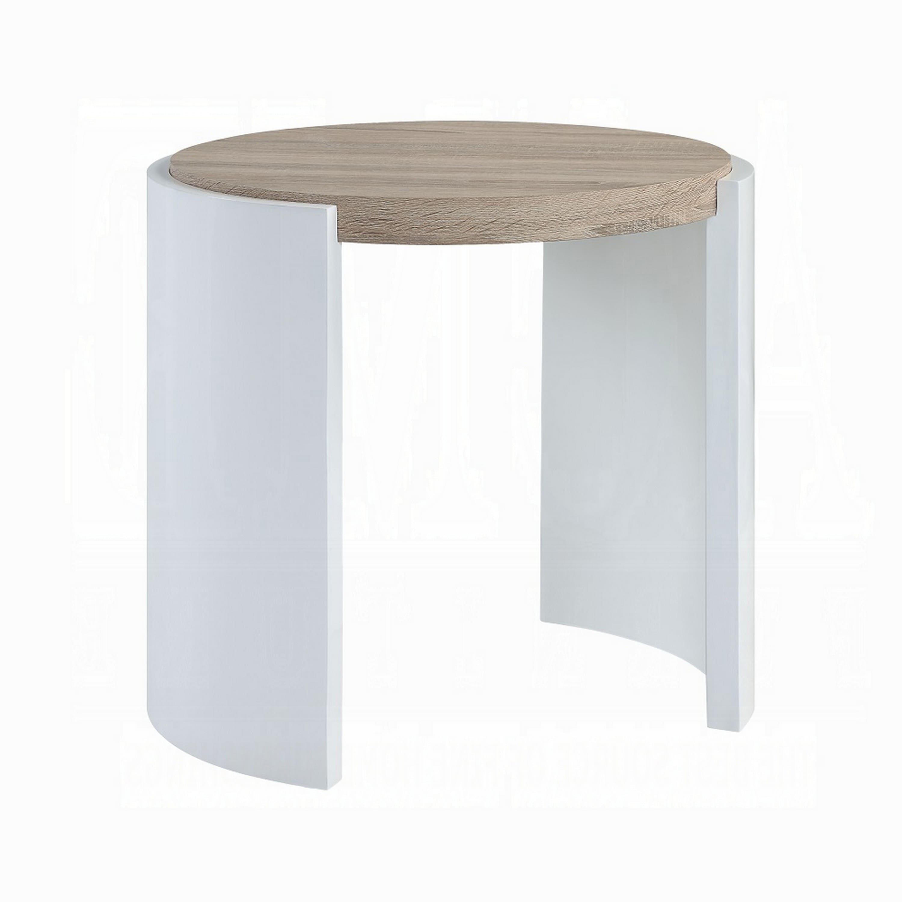 Manhattan Lane - Romani Side End Table, White High Gloss Wood, Oval 26 Inch - White, Brown