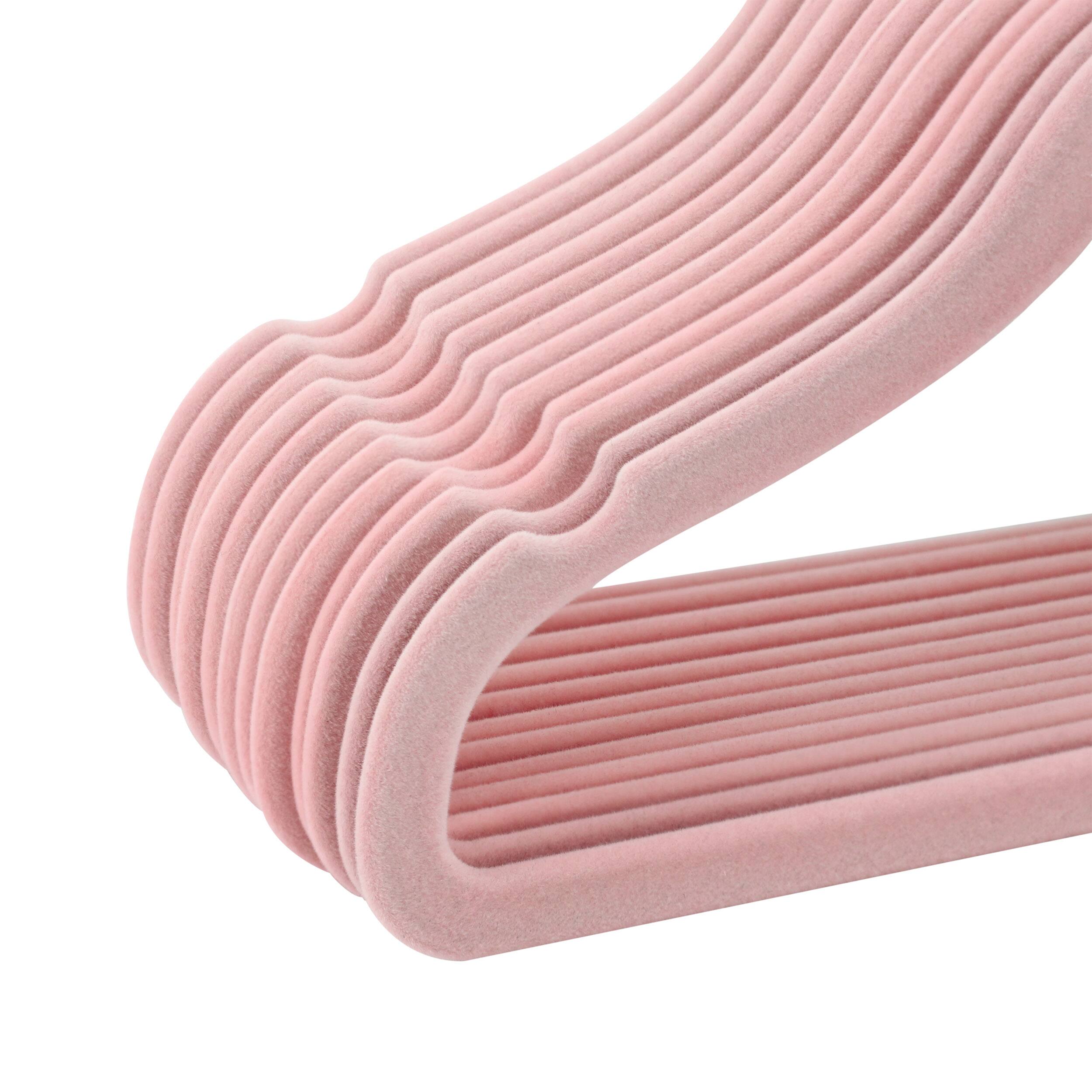 Alt View 2. Elama - Kids Basics 50 Piece Non-Slip Velvet Space Saving Notched Shoulder Clothes Hangers - Pink.