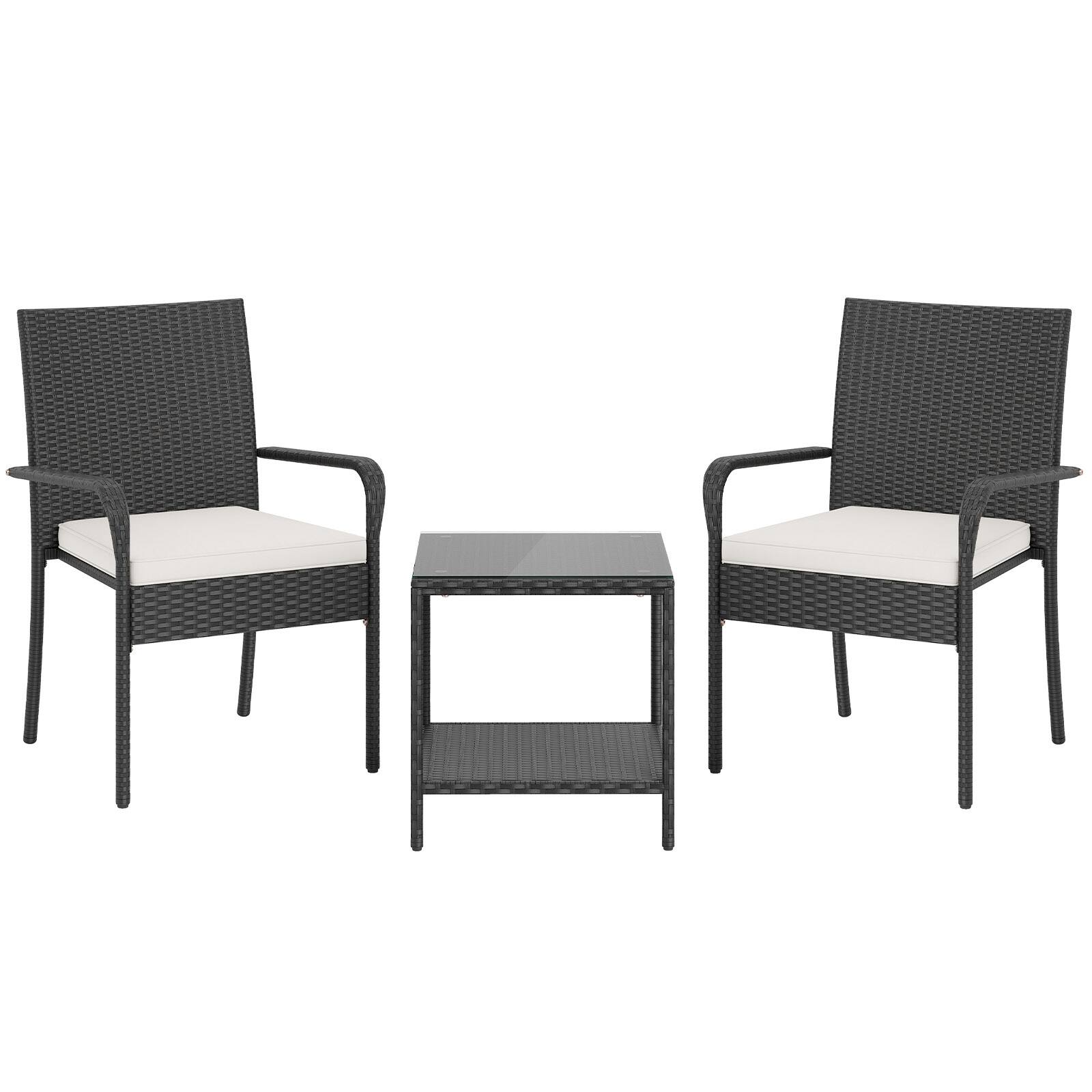 Alt View 9. Gymax - Gymax 3 Piece Patio Furniture Set Outdoor Wicker Chair & Table Set w/ Seat Cushions White - White.