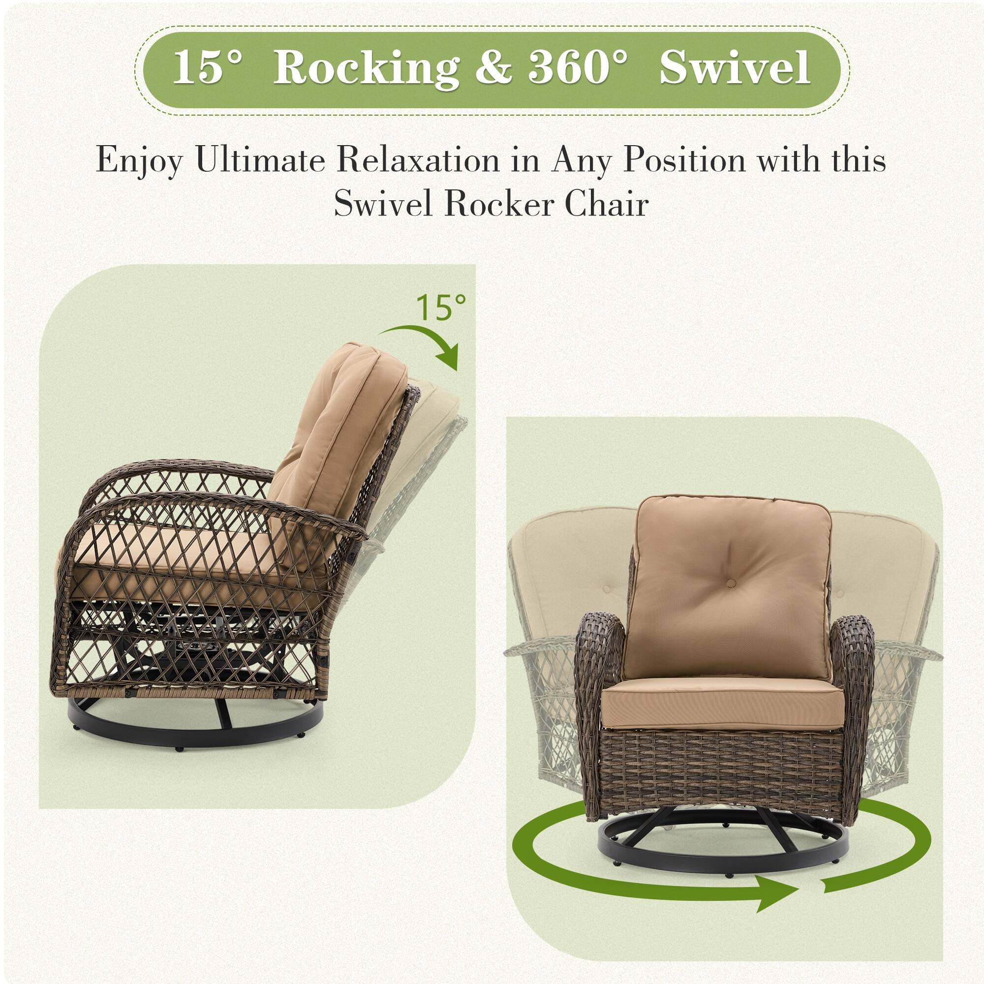 15° Rocking & 360° Swivel

Enjoy Ultimate Relaxation in Any Position with this Swivel Rocker Chair