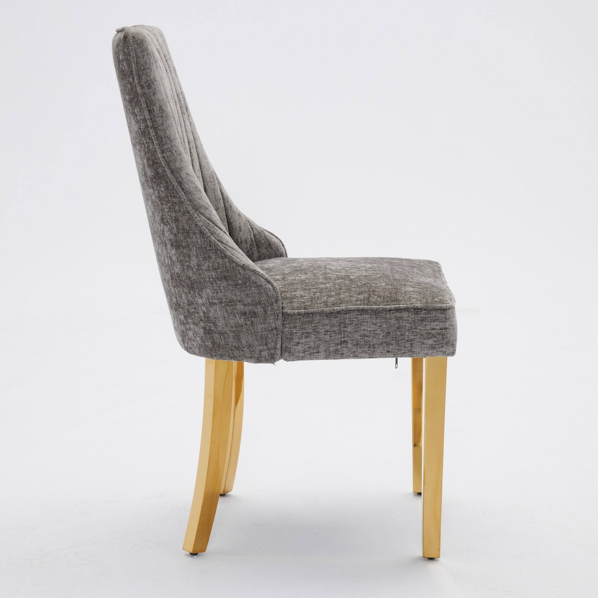 Alt View 1. GOODSILO - Luxury Chenille Fabric Upholstered Dining Chairs with Golden Stainless Steel Legs, Set of 2 - Gray.