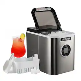 Loheer - Countertop Ice Maker Portable Ice Machine 26.5 lbs Daily Bullet Ice in 7 Mins Self-Cleaning - Stainless Steel