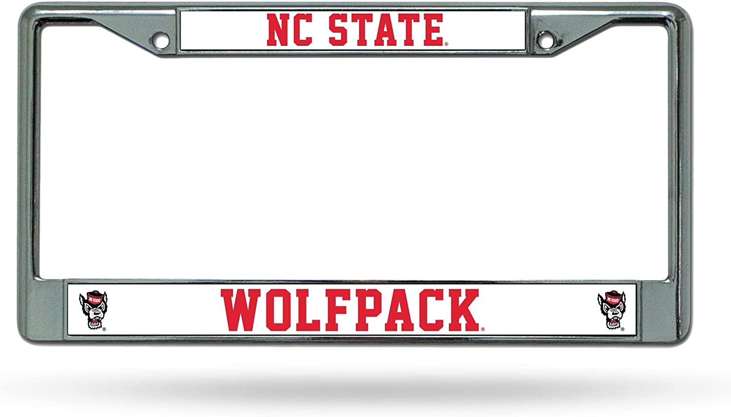 North Carolina NC State Wolfpack - 12" x 6" Standard Size - Chrome Metal License Plate Frame