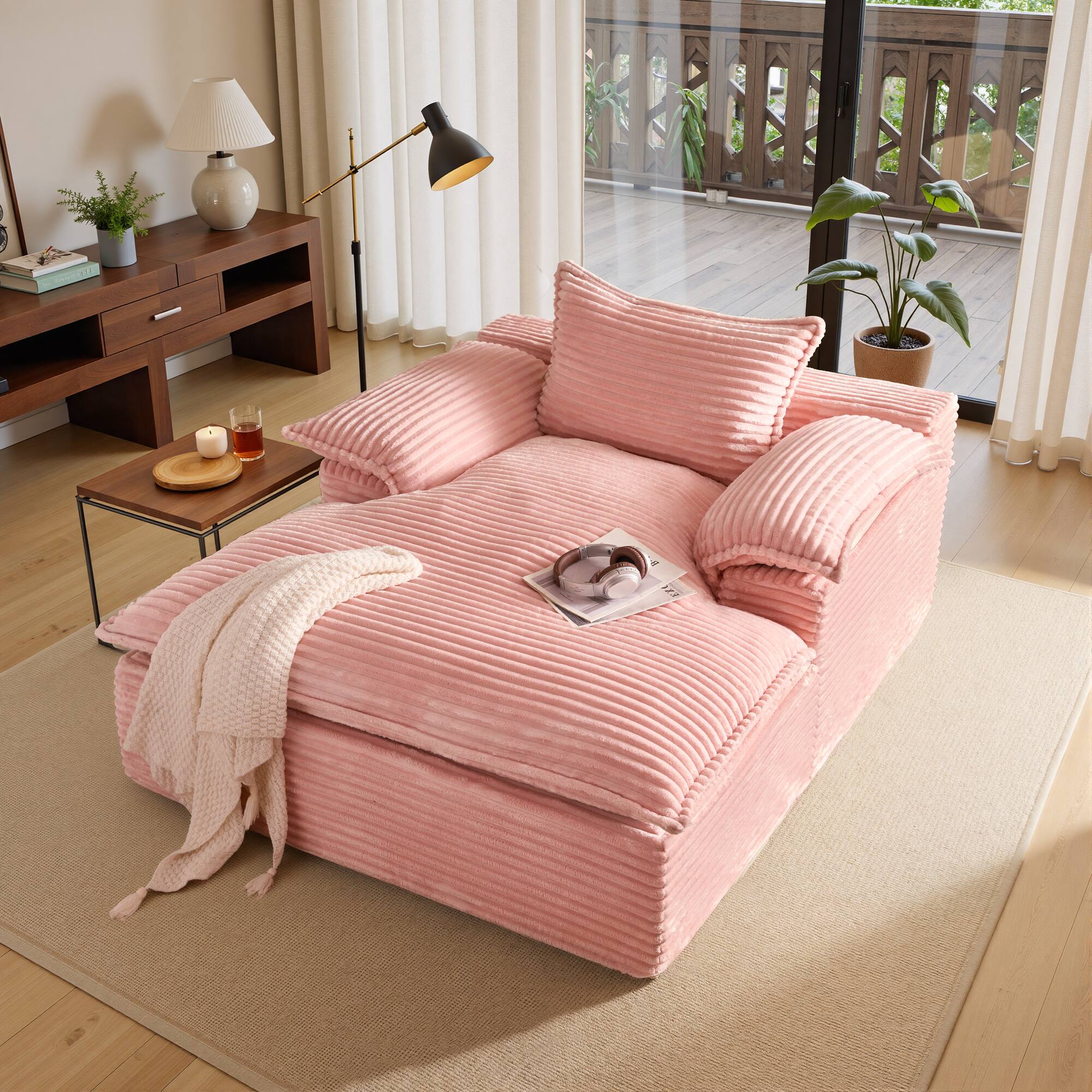 Ovios - 67'' Oversized Chaise Lounge Chair Sleeper Sofa with Deep Seat Indoor Chaise for Relaxing - Pink price history on PriceWatchPro
