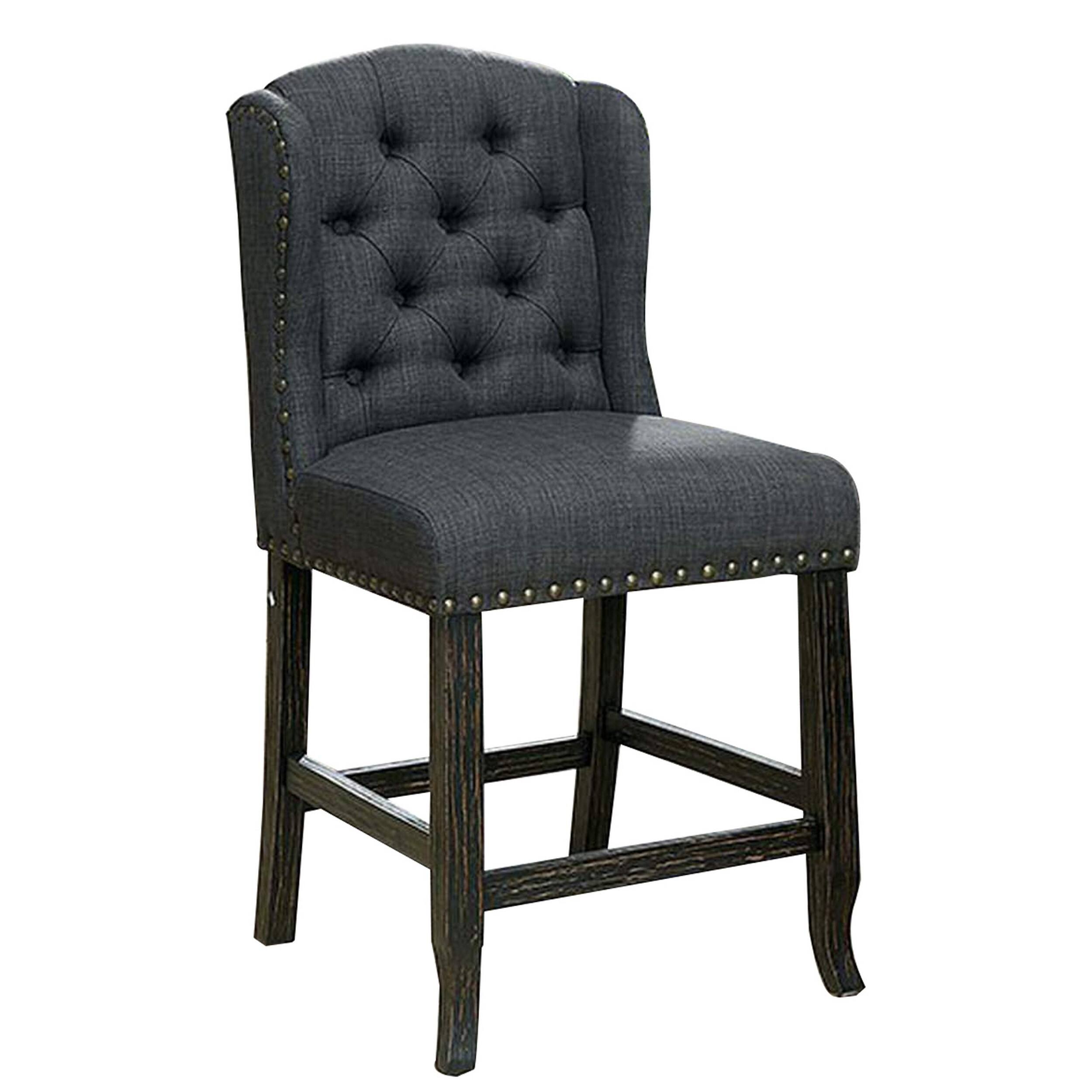 Alt View 1. Manhattan Lane - Bega 24 Inch Counter Height Chair, Set of 2, Wingback, Tufted - Gray, Antique Black.