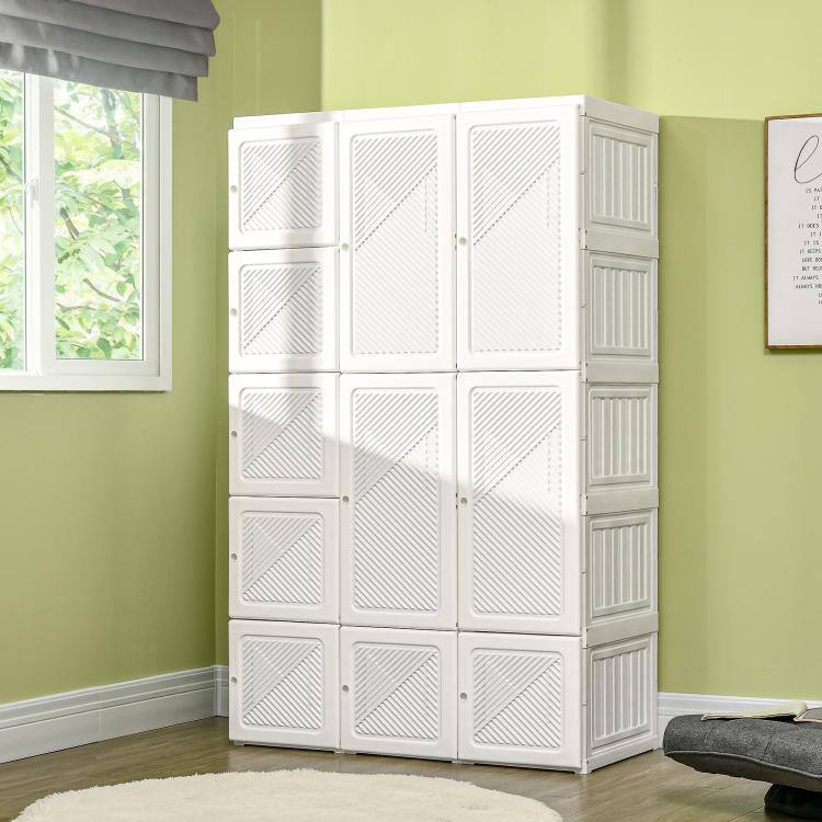 Alt View 2. PULUZ - Portable Wardrobe Closet, Folding Clothes Storage Organizer with 8 Cube Compartments, 2 Hanging Rods, 11 Magnet Doors - White.
