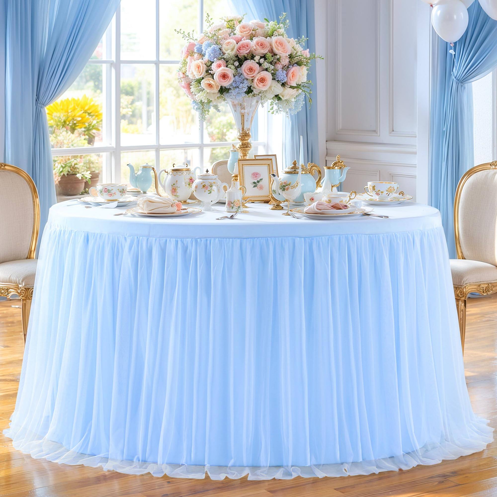 Dapper Styles Tulle Tablecloths Fitted Round Tables Wrinkle Free Light ...