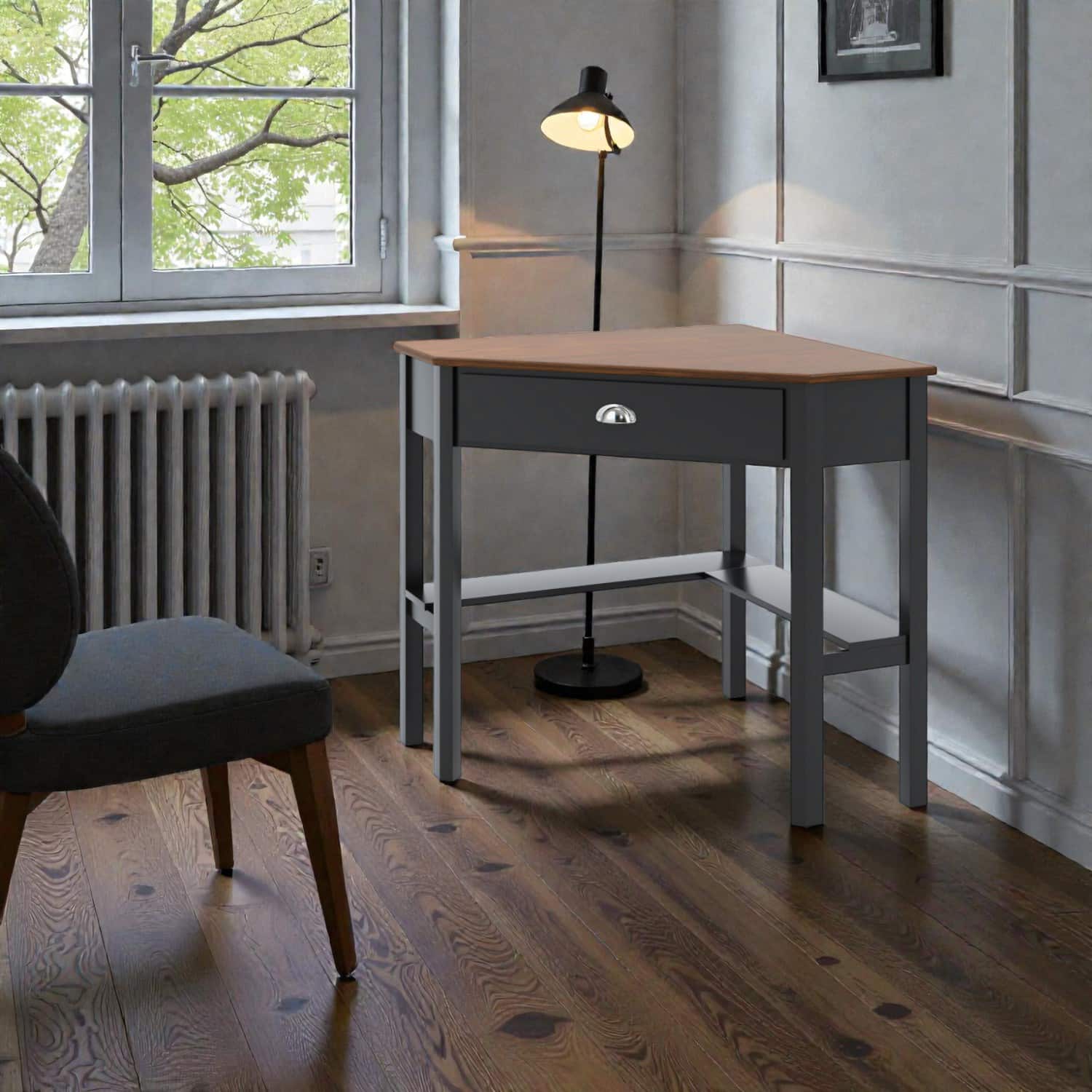 Hivvago - Compact Corner Workstation Desk Made of Wood - Brown