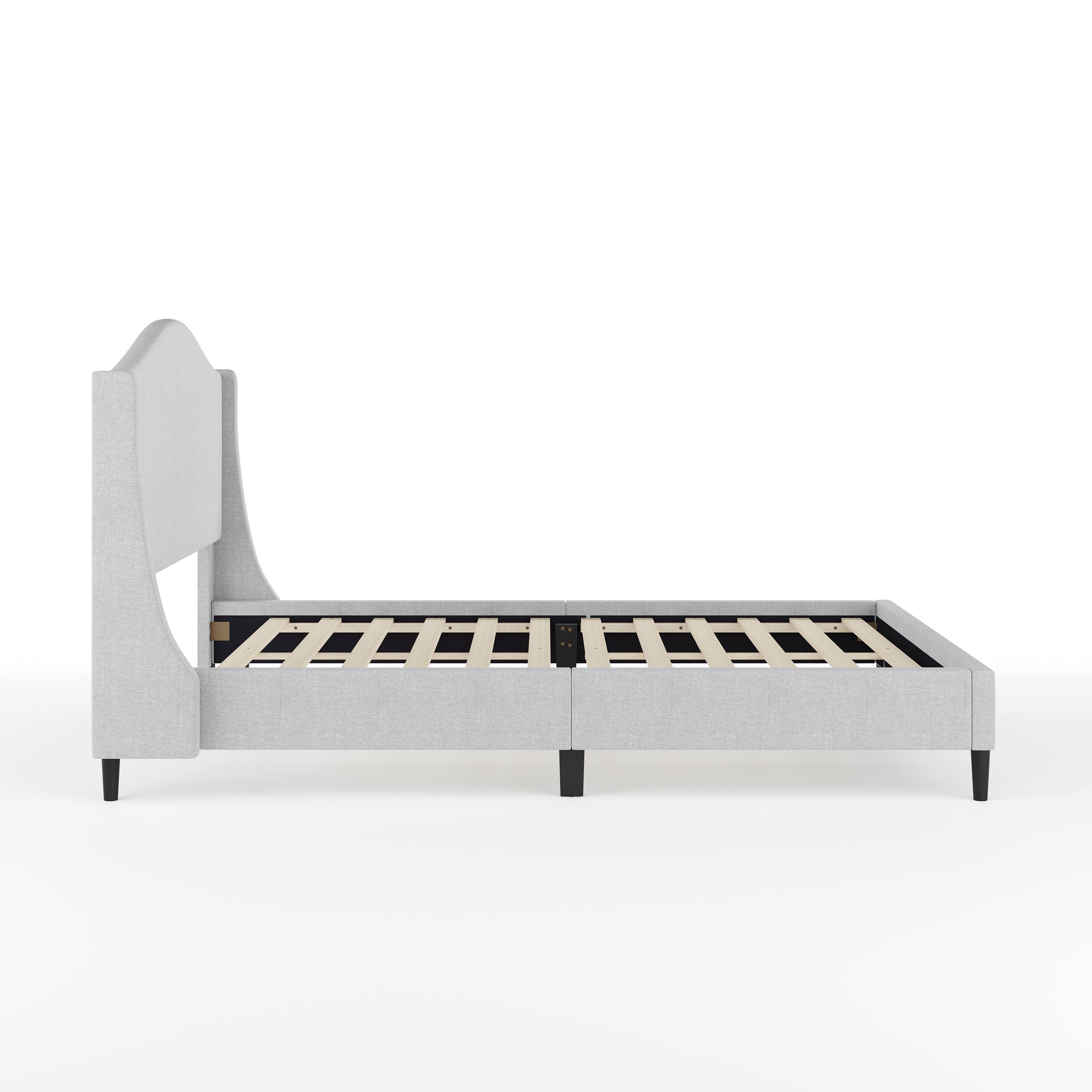 Alt View 17. Martha Stewart - Amelia Faux Linen Upholstered Full Size Platform Bed with Curved Headboard - Gray Fabric/Black Legs.