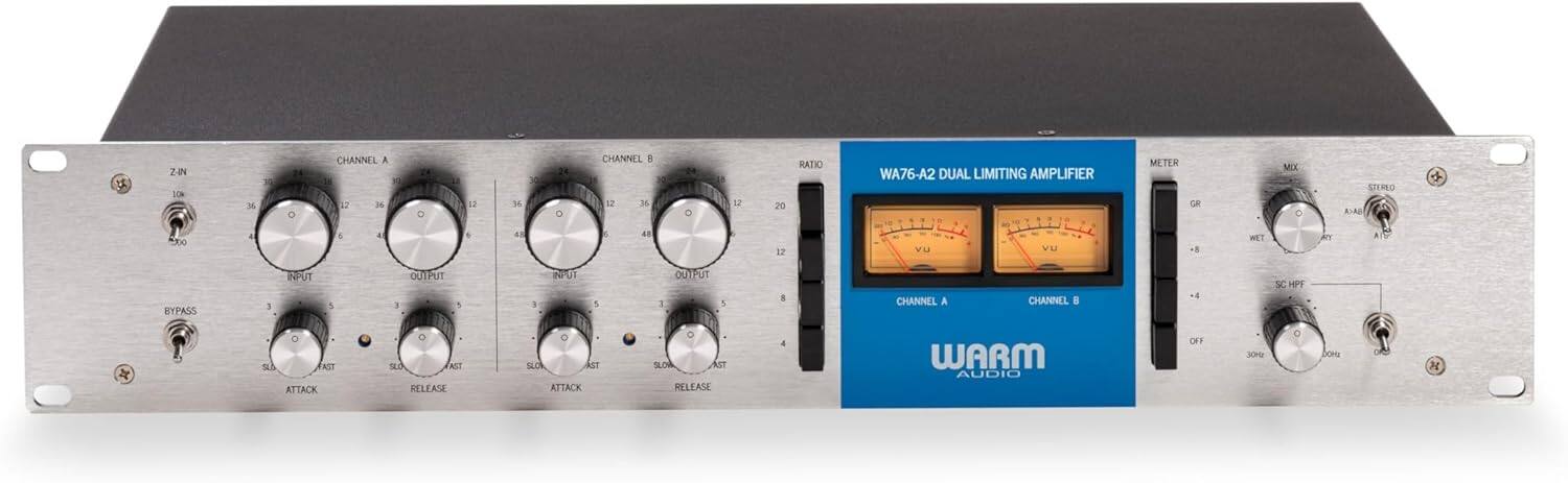 Z-IN 10k -100 34 . 1 14 O CHANNEL A l 12 36 1 . - 1 D 1 52 1 - 36 48 24 O CHANNEL 5 12 36  48 - 24 O 1 1 20 12 RATIO WA76-A2 DUAL LIMITING AMPLIFIER  VU METER CR + WET MEX An STEREO KIAB AD - BYPASS 3 INFUT 1 QUIPUT 1 1  NUI 1 a OUTPUT 1 8 CHANNEL A CHANNEL .8 SC HPF 4 O SLA ACT ATTACK SO NST RELEASE SLO NCT ATTACK O SLOW ACT RELEASE 4 WARM AUDIO OFF JOHE O SOH