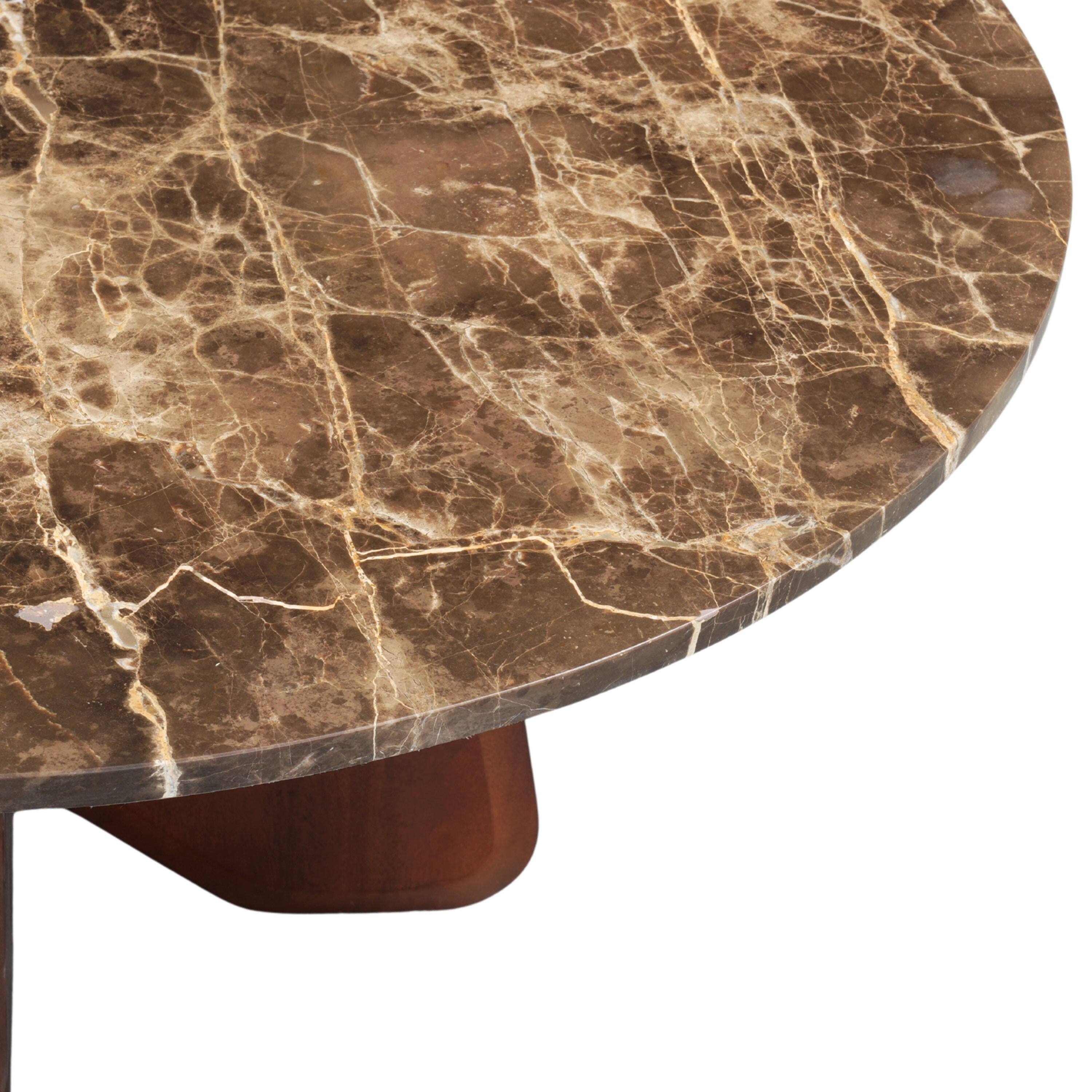 Back. Manhattan Lane - Zena 36 Inch Round Coffee Table, Spanish Emperador Marble Top, Brown Mango Wood Cross Legs - Brown, Yellow.