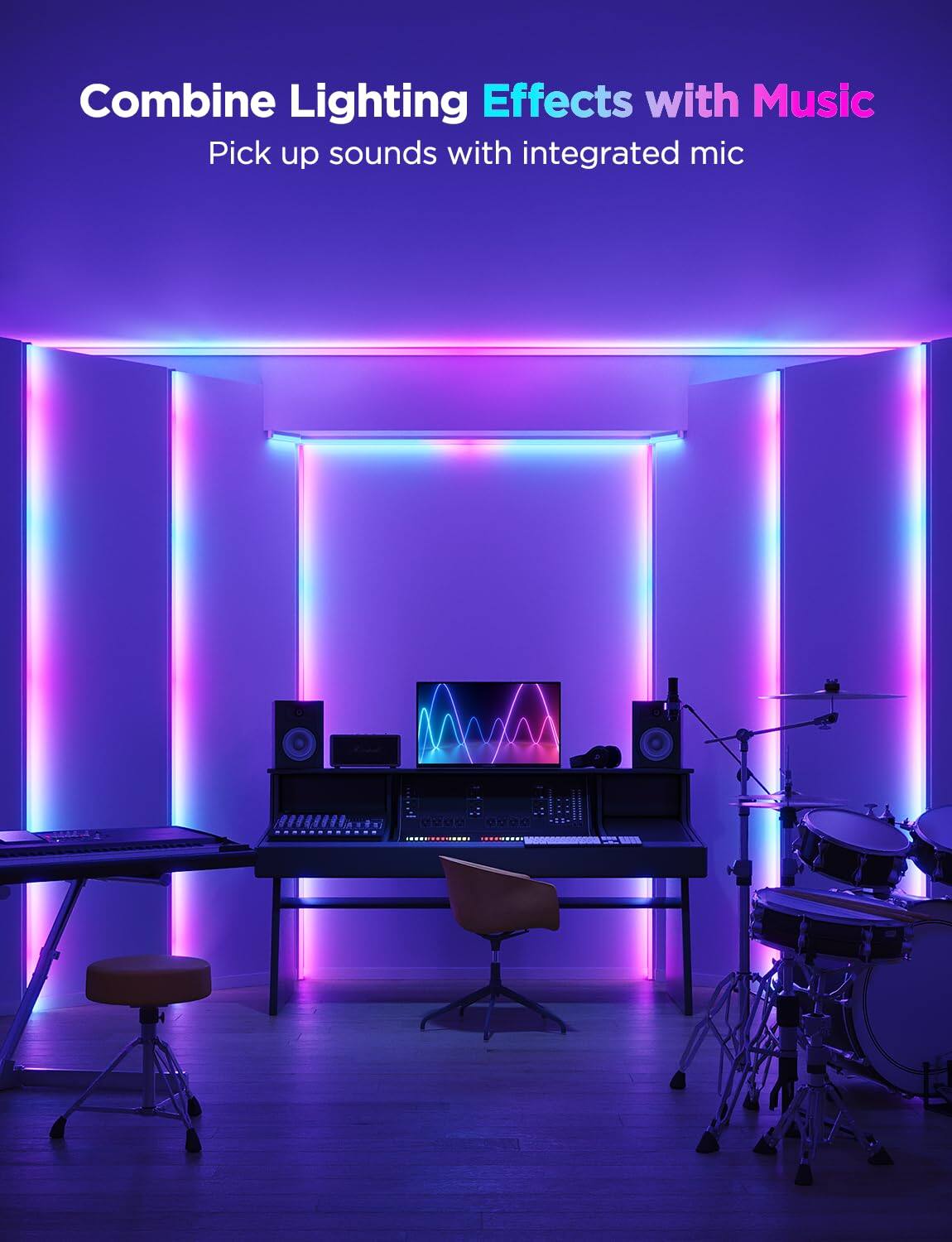 Combine Lighting Effects with Music  
Pick up sounds with integrated mic