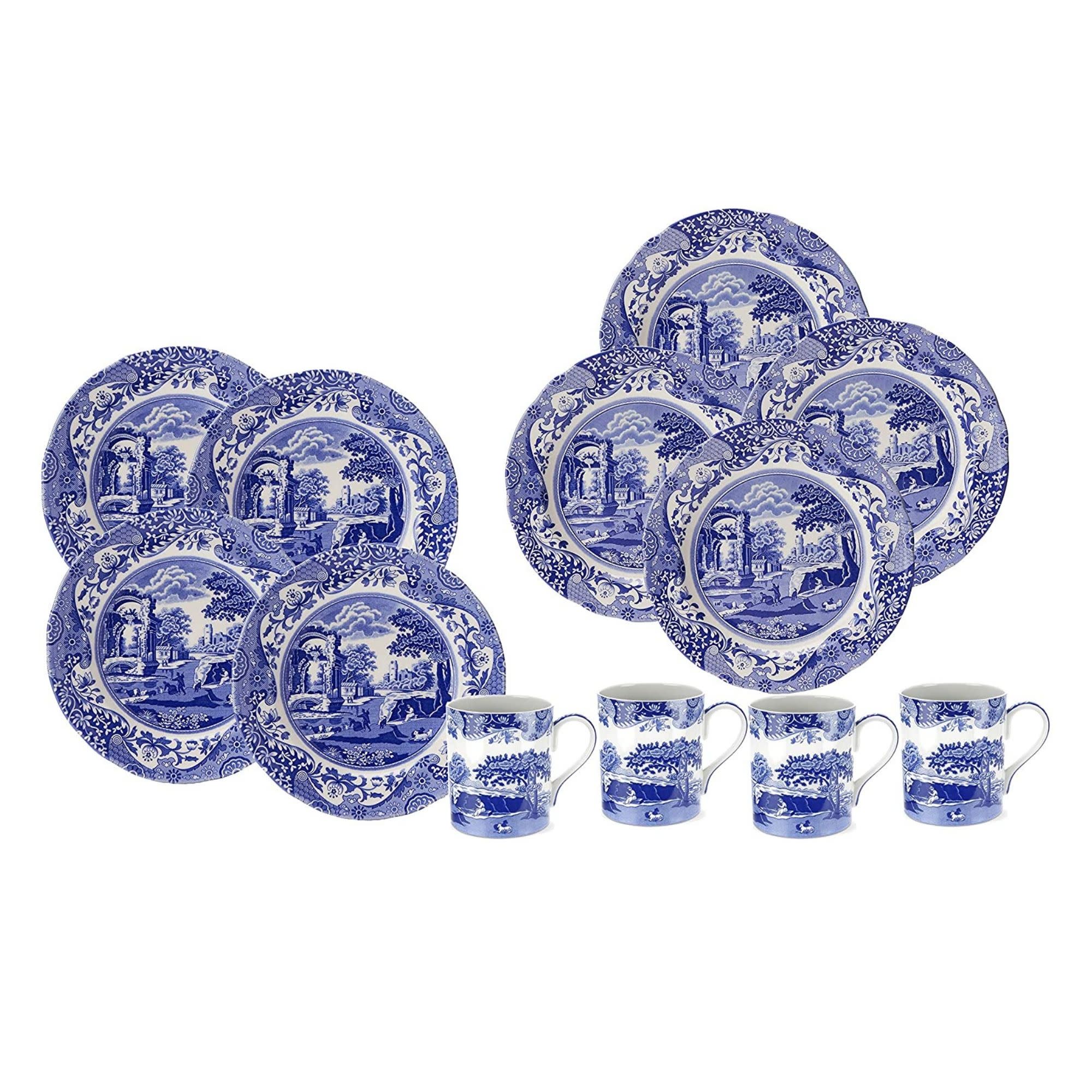 Front. Spode - Spode Blue Italian 12-Piece Dinnerware Set Blue - Blue and White.