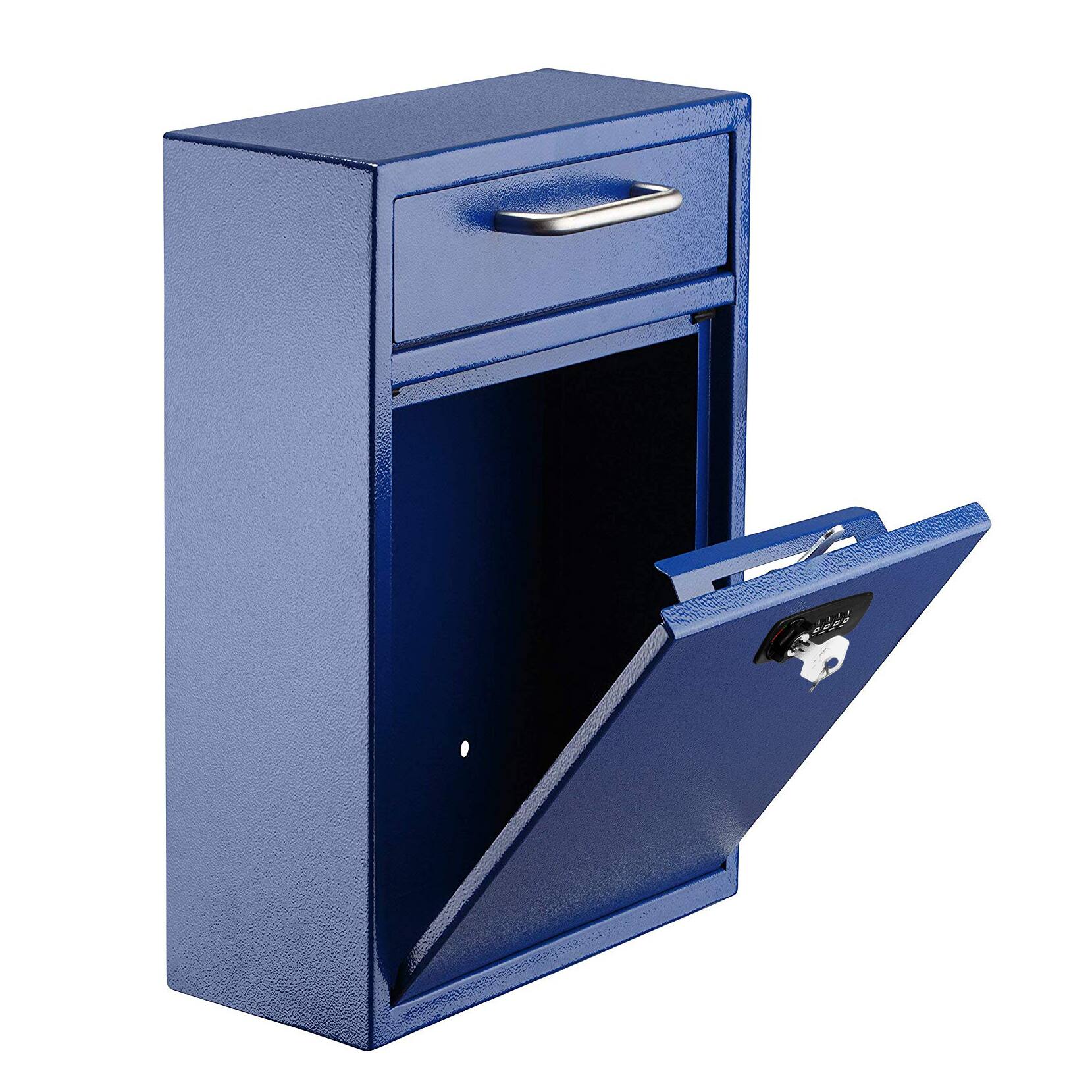 Angle. AdirOffice - Safe Drop Box Large Steel Wall-Mounted Drop Box Mailbox with Combination Lock - Blue.