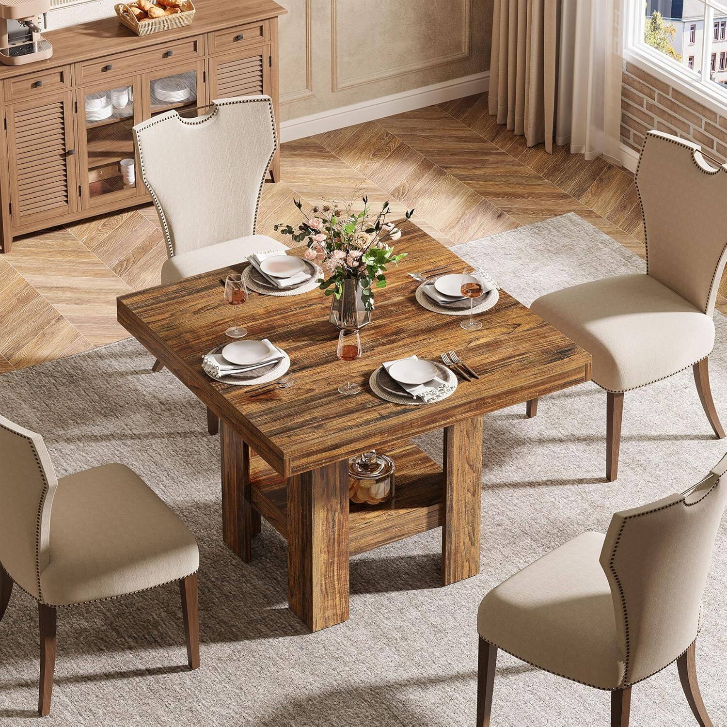 Back. Tribesigns - Dining Table with Engineered Wood Construction and Space-Saving Design for Dining Room and Kitchen - Brown.