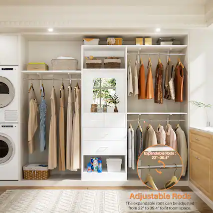 - I : I - O.UN T Expandable Rods: 22"~39.4"
- L T Adjustable Rods
- The expandable rods can be adjusted from 22" to 39.4" to fit room space.