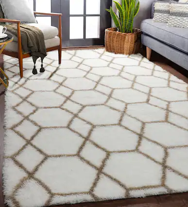 Front. Fabibe - 5X8 BLACK GOLD Geometric Machine Washable ONASAR FOR LIVING ROOM BEDROOM, WASHABLE FLUFFY AND AREA GEOMETRIC BOHO - 3- White / Beige 5' x 8' (Rectangular).