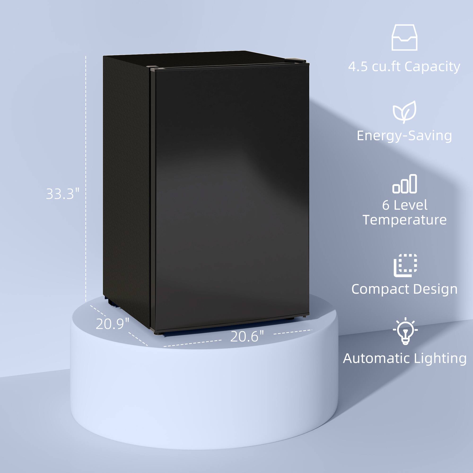 4.5 cu.ft Capacity, Energy-Saving, 6 Level Temperature, Compact Design, 20.9", 20.6", Automatic Lighting
