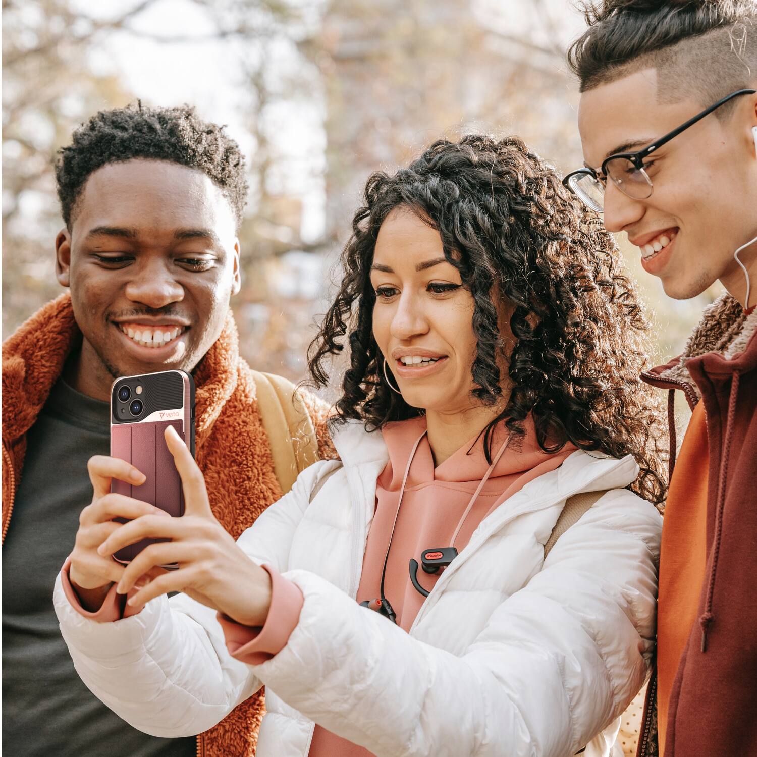 Angle. Vena - vCommute for Apple iPhone 14 Wallet Case, Leather Flip Cover with Card Slot and Kickstand - Red - Red.