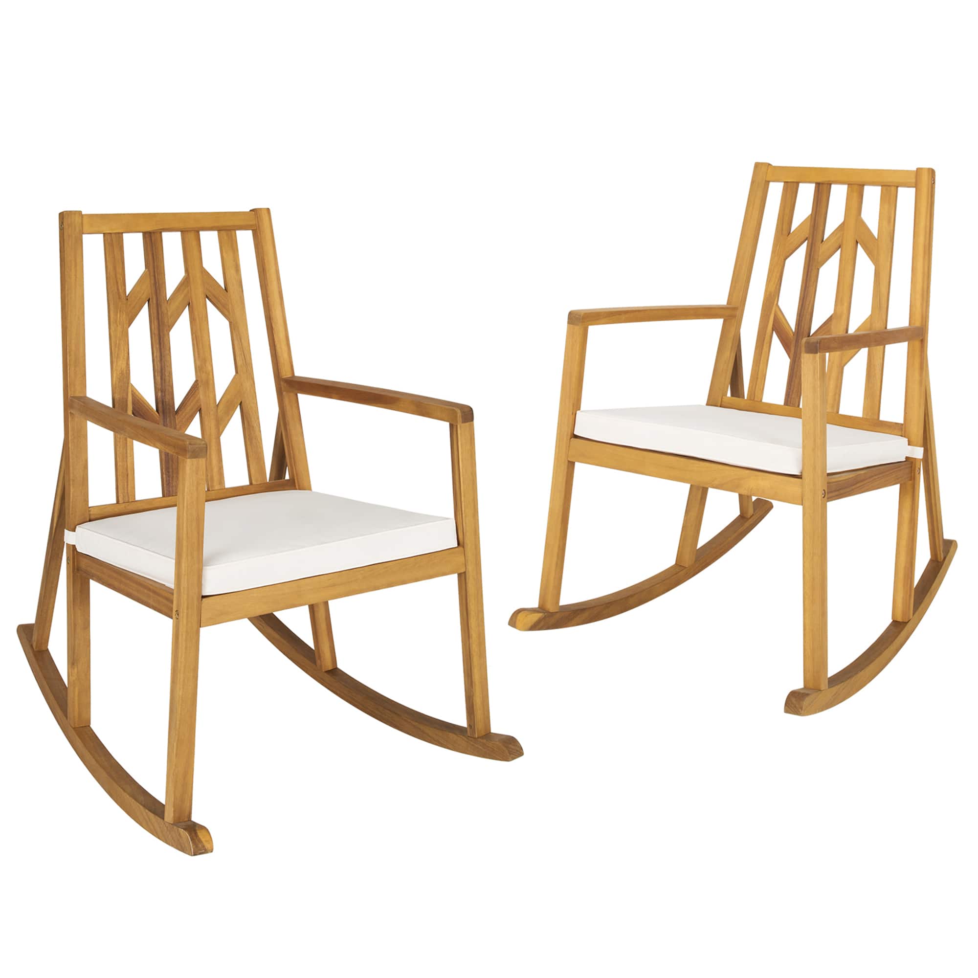 Gymax - Set of 2 Outdoor Acacia Wood Rocking Chair Wooden Patio Rocker w/ Cushion - Beige