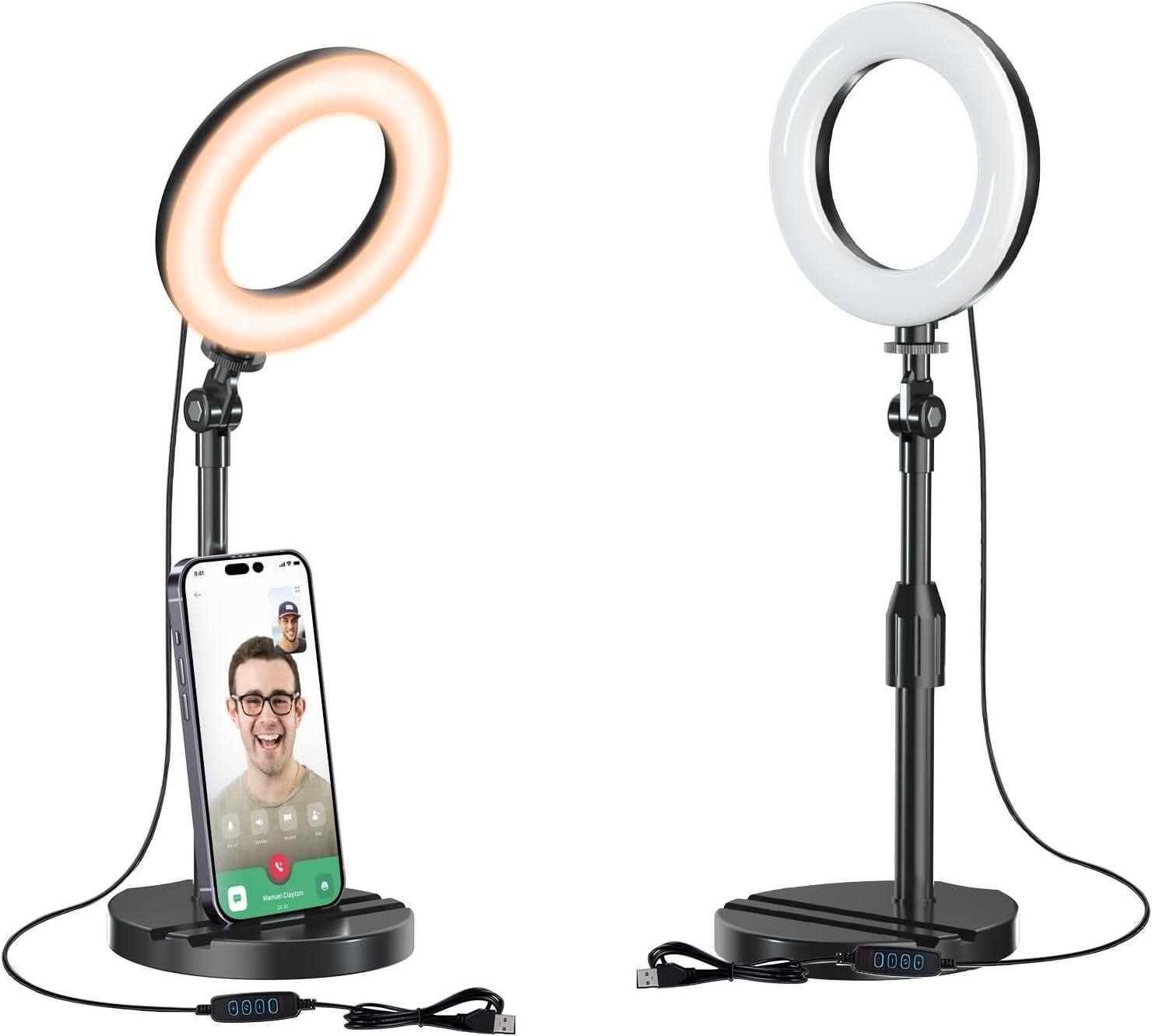 PARKER SLATER - Desk Ring Light with Telescopic Stand, Portable Desktop Halo Light for Phone, Laptop, Zoom Calls, Makeup, TikTok, Reels,