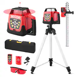 VEVOR - Rotary Laser Level Kit, 1650ft 360-Degree Self Leveling Red Horizontal Laser Transit,with Tripod,Receiver,Remote Control - Red + Black