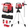 VEVOR - Rotary Laser Level Kit, 1650ft 360-Degree Self Leveling Red Horizontal Laser Transit,with Tripod,Receiver,Remote Control - Red + Black