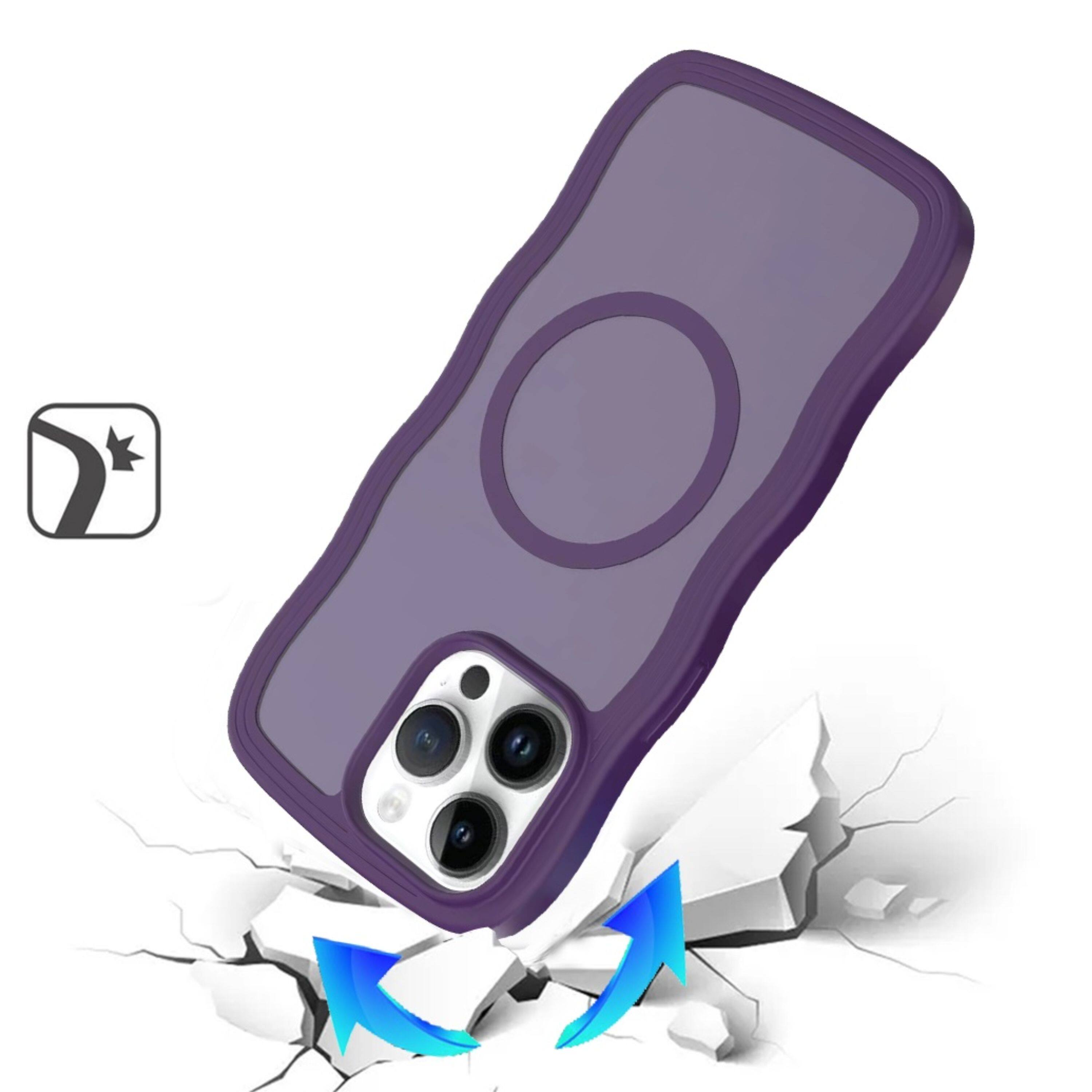 Angle. Kitcheniva - Wavy Side Grip Magnetic Circle Phone Case With 2 Pcs Tempered Glass For iPhone 15 Pro Max Dark Purple - Dark Purple.