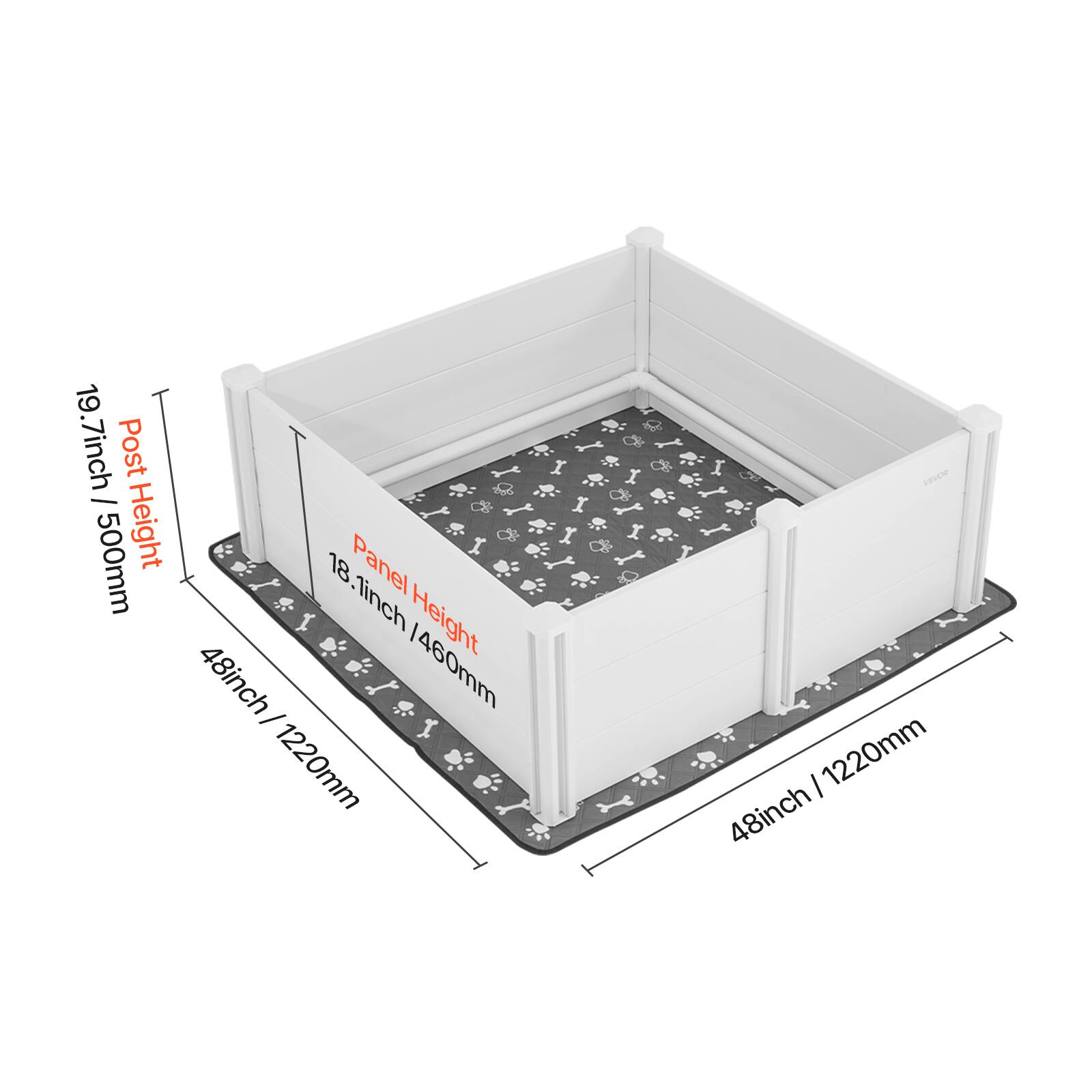 19.7 inch / 500 mm Post Height  
18.1 inch / 460 mm Panel Height  
48 inch / 1220 mm  
48 inch / 1220 mm