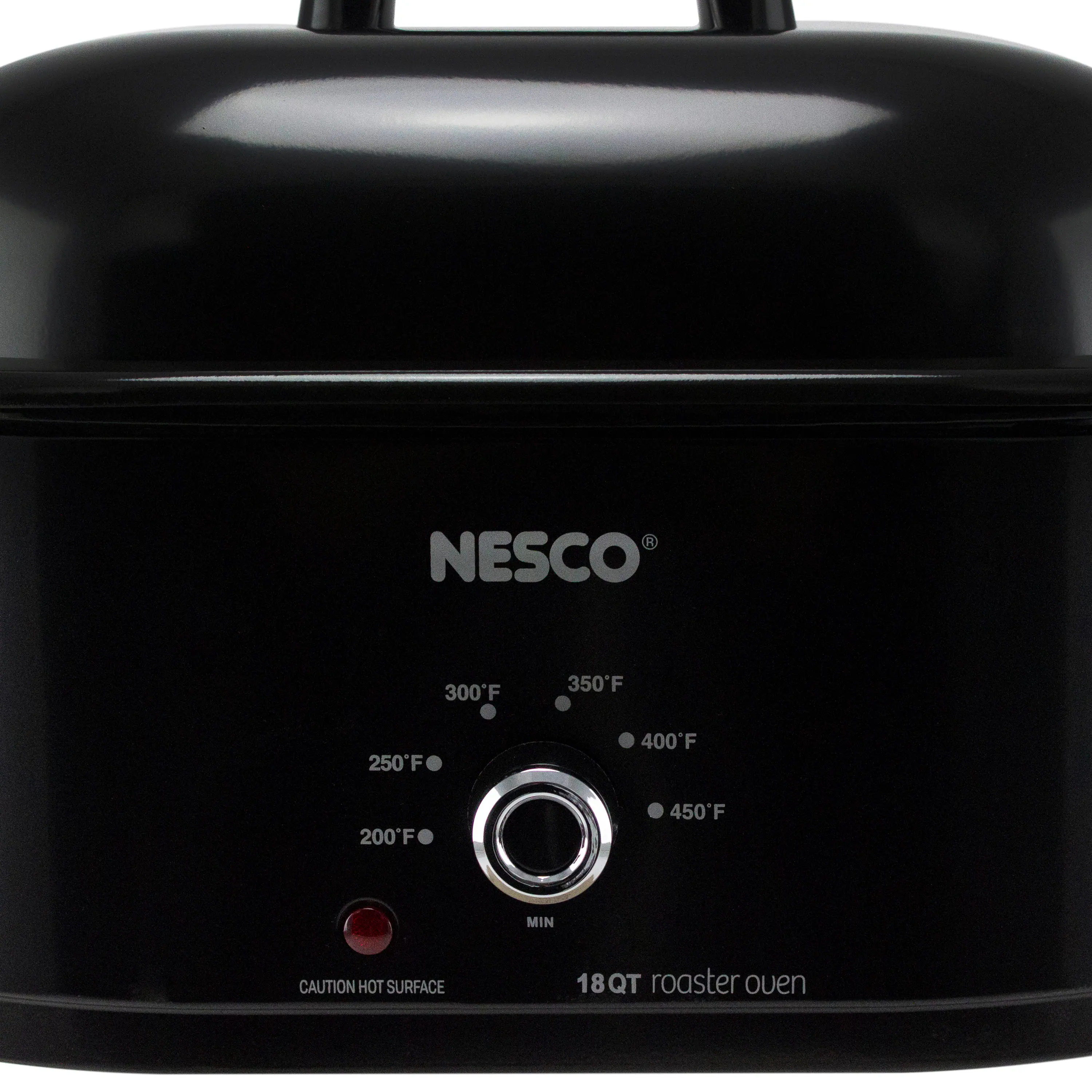 NESCO 300F 350F 250F 400F 200F 450F MIN CAUTION HOT SURFACE 18QT roaster oven
