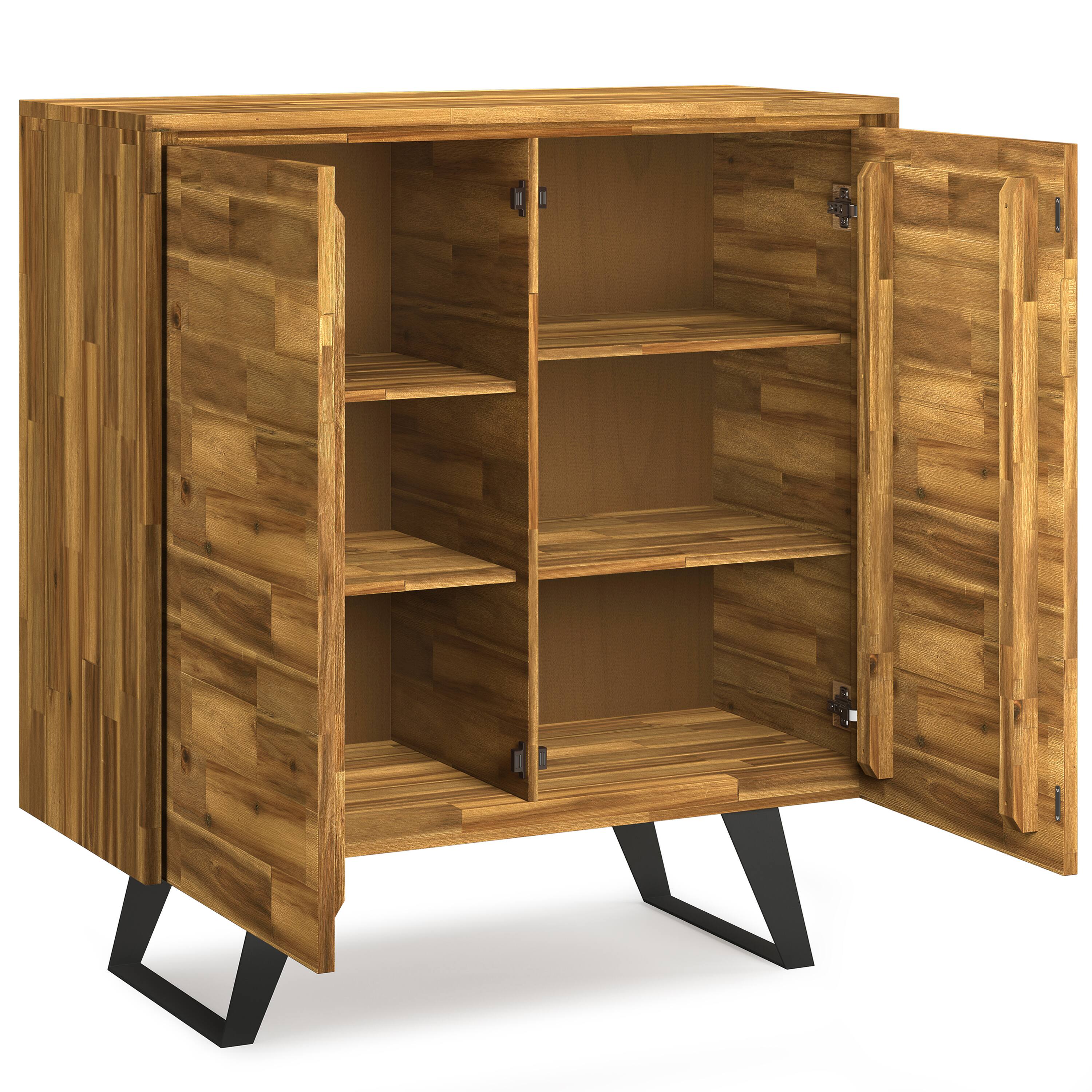 Back. Simpli Home - Lowry Solid Acacia 39 inch Storage Cabinet in Distressed Golden Wheat (Set of 2) - Distressed Golden Wheat.