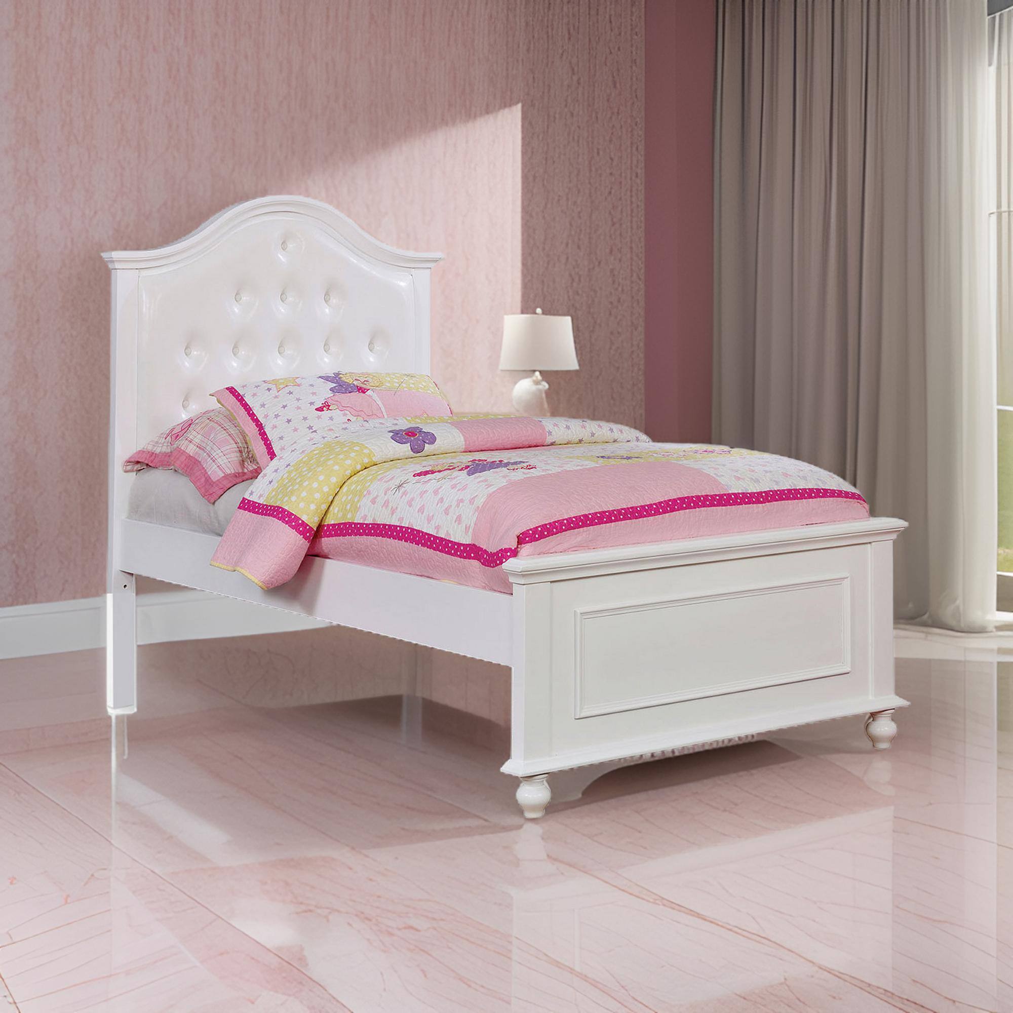 Alt View 5. Manhattan Lane - Traditional Style Full Bed with Button Tufted Camelback Headboard, White - White.