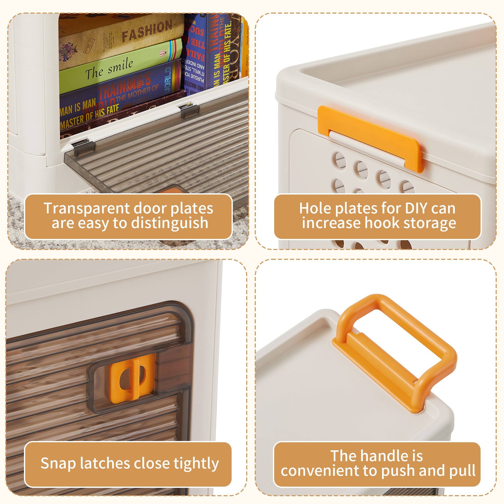 - Transparent door plates are easy to distinguish
- Hole plates for DIY can increase hook storage
- Snap latches close tightly
- The handle is convenient to push and pull
