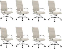 LeisureMod - Set of 8 Benmar Ergonomic Modern High Back Leather Executive Office Chair with Swivel Base and Chrome Frame - Tan