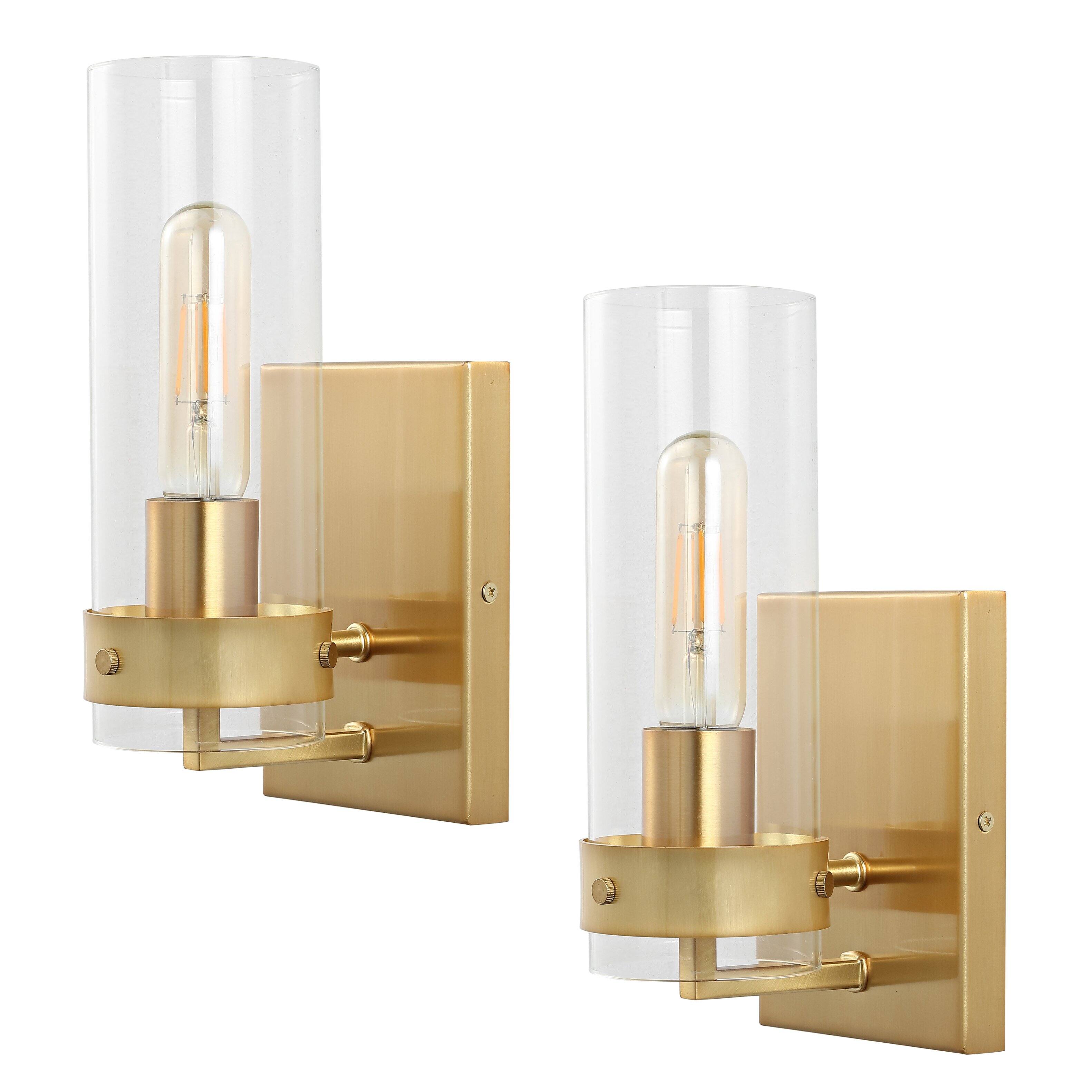 Alt View 5. Jonathan Y - Harper 4.5" 1-Light Coastal Minimalist Iron/Glass LED Sconce, Brass Gold/Clear (Set of 2) - Brass Gold.